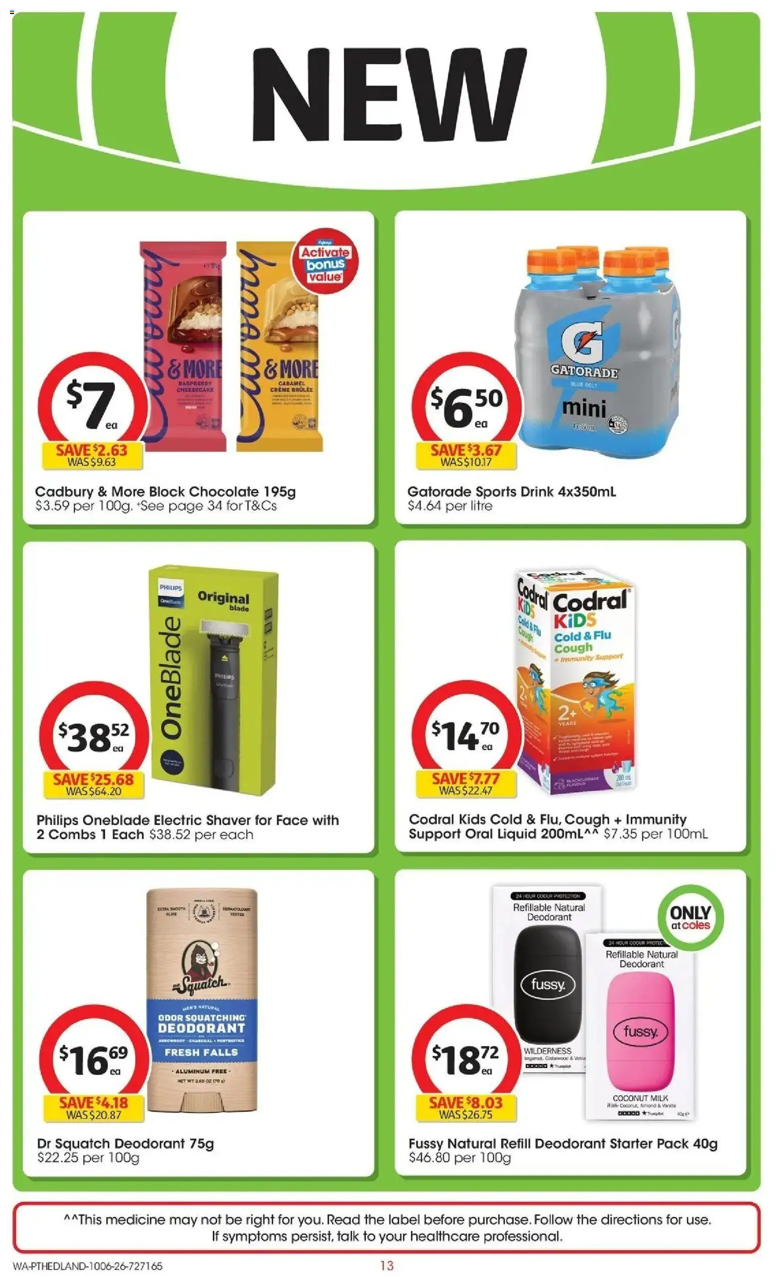 Coles catalogue - valid from 09.06.2026 | Page: 13 | Products: Milk, Chocolate, Deodorant, Electric shaver