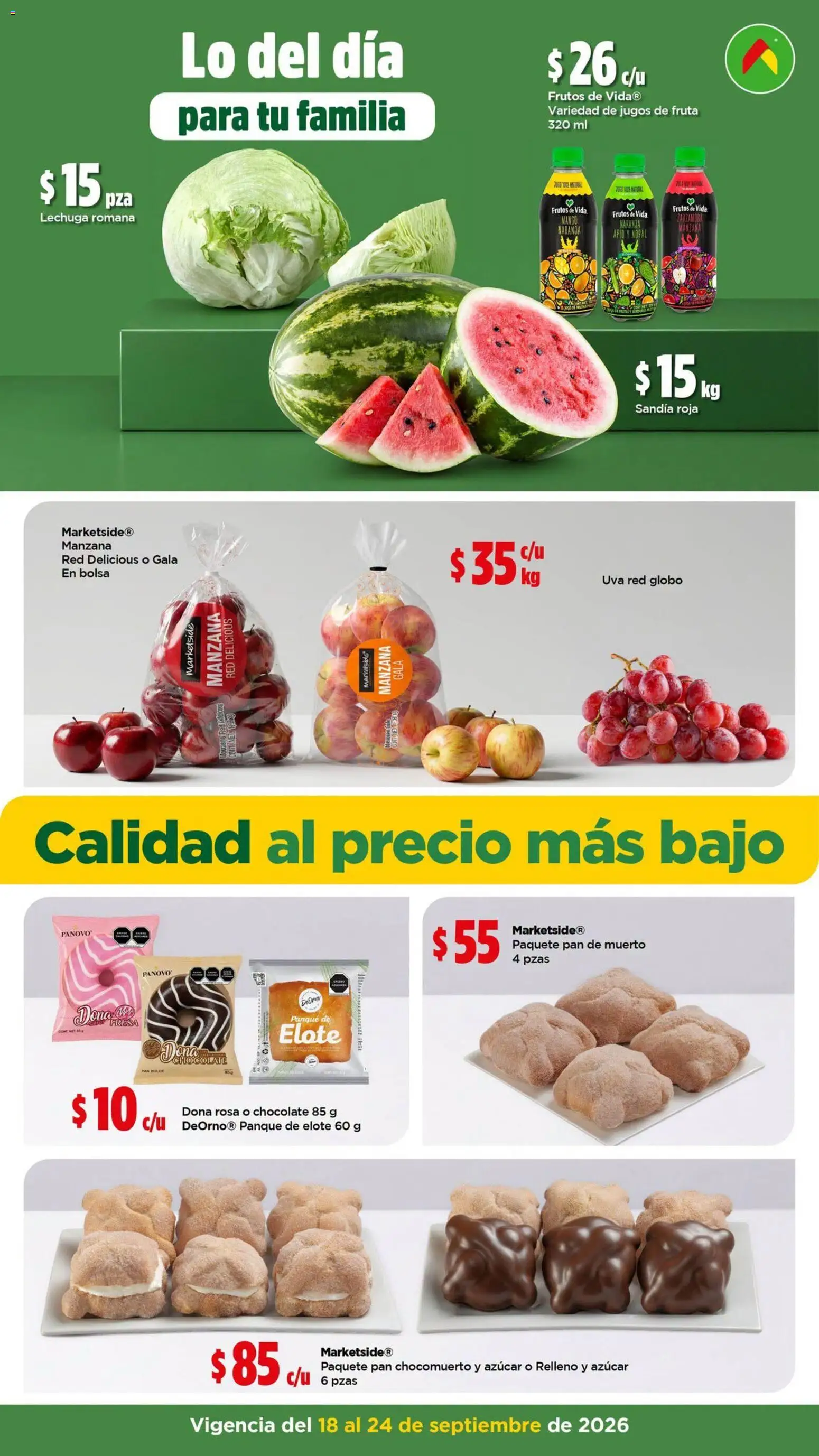 Nuevas ofertas de Bodega Aurrerá válidas en toda la República Mexicana desde el 18/09/2026. ¡Encuentra las mejores ofertas en Bodega Aurrerá folleto Precio más bajo siempre! | Página: 3 | Productos: Lechuga romana, Sandía, Apio, Pan