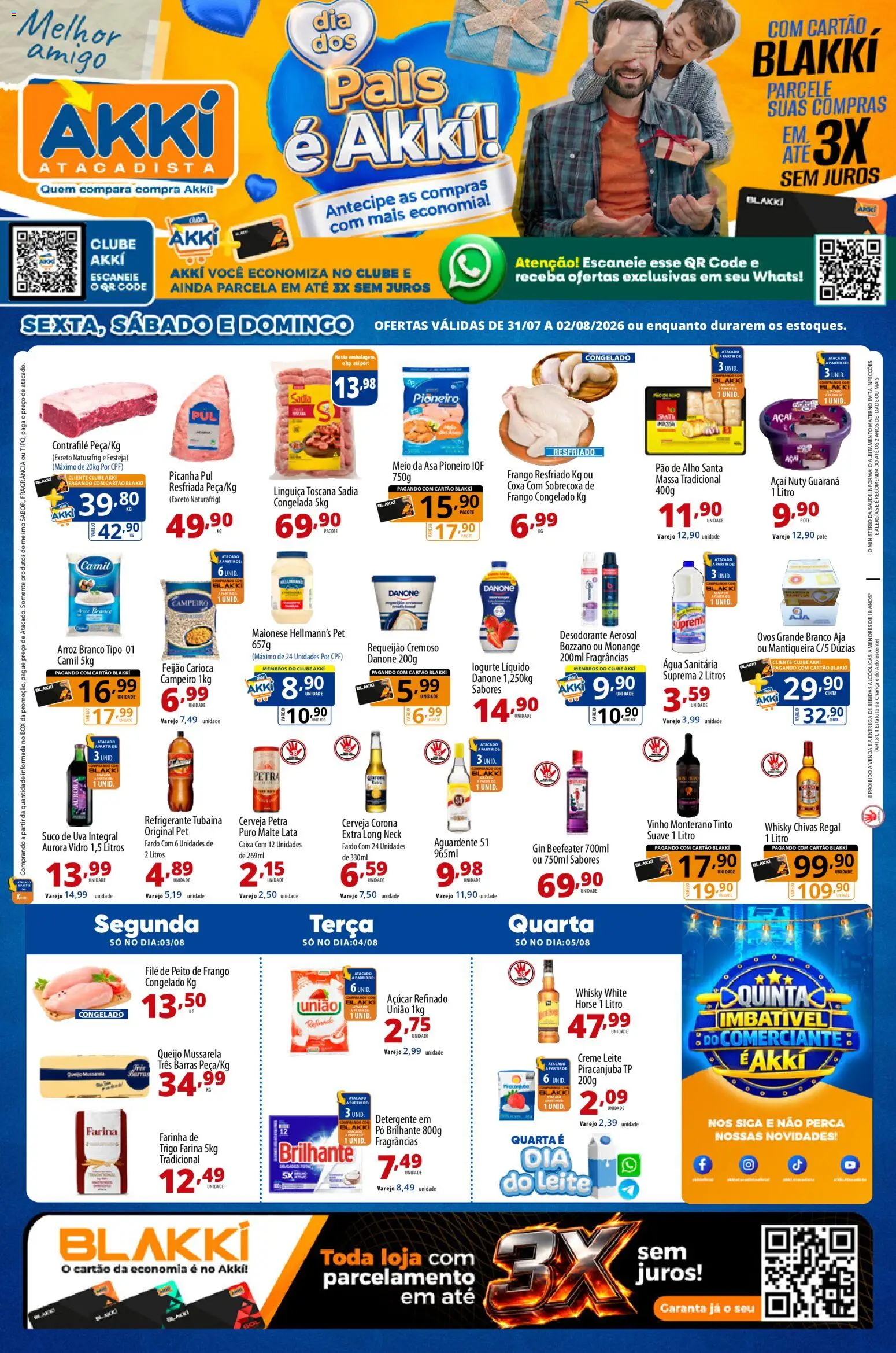 Akki Atacadista Folheto - válido de 31/07/2026 | Página: 1 | Produtos: Guaraná, Desodorante, Linguiça, Água sanitária