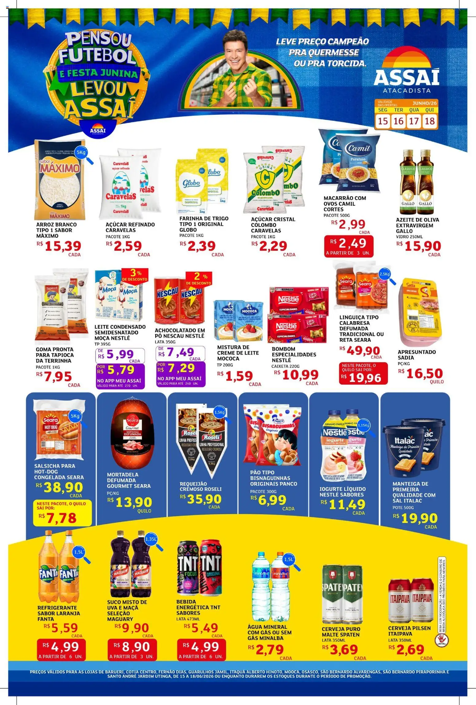 Assaí Atacadista Folheto - válido de 15.06.2026 | Página: 1 | Produtos: Tapioca, Açúcar, Refrigerante, Requeijão