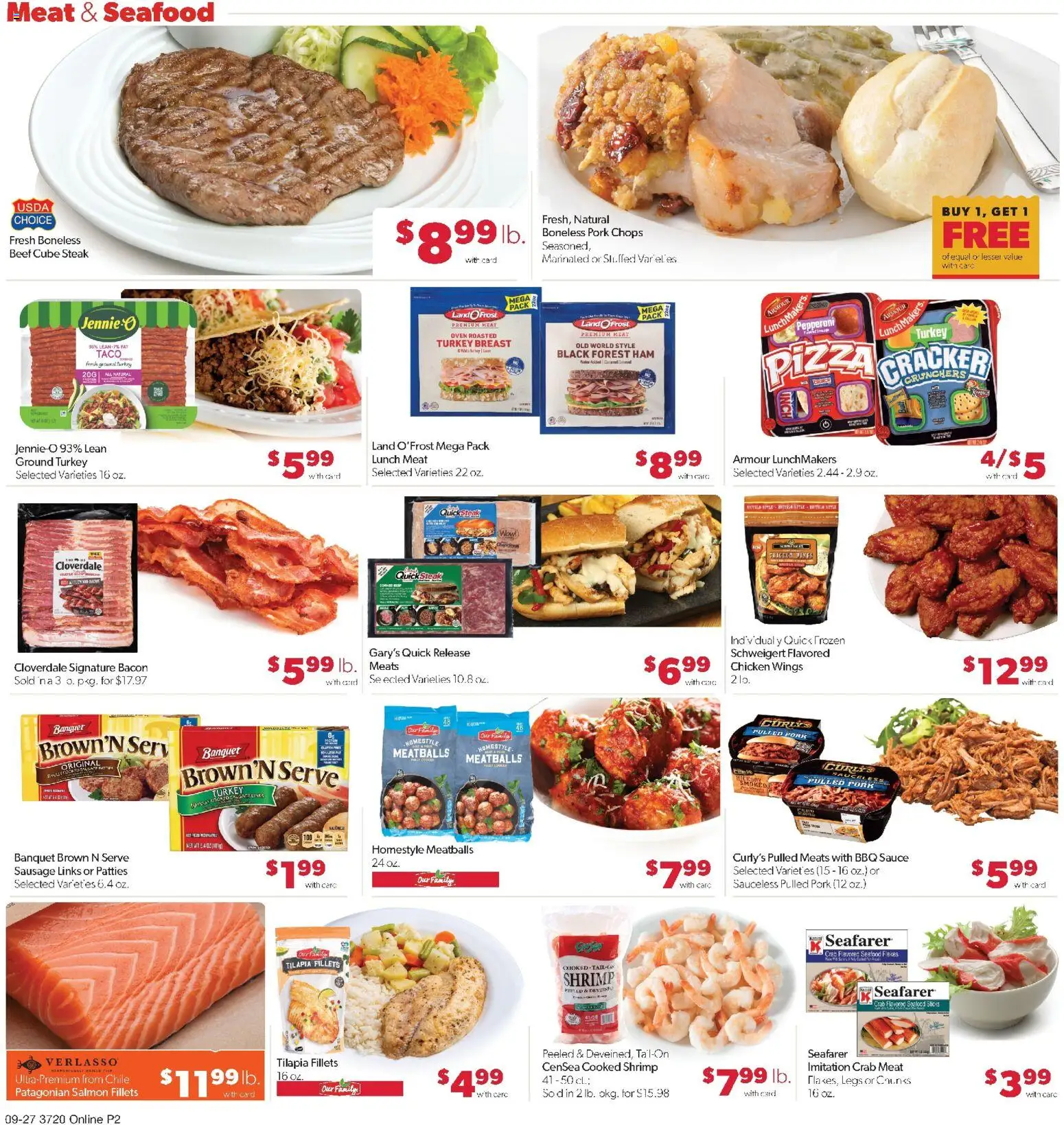 Family Fare Weekly Ad - NE - valid from 09/27/2026 | Page: 7 | Products: Ground turkey, Chicken wings, Pizza, Seafood