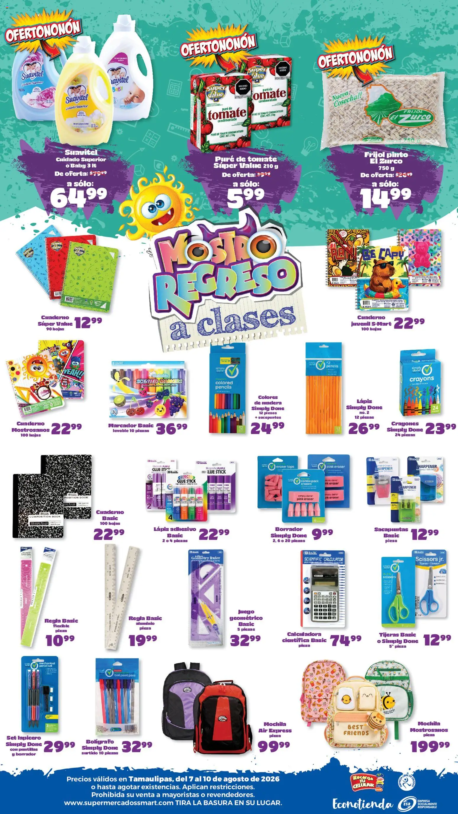 Nuevas ofertas de S-Mart válidas en toda la República Mexicana desde el 07/08/2026. ¡Encuentra las mejores ofertas en S-Mart folleto Matamoros! | Página: 2 | Productos: Sacapuntas, Tomate, Cuaderno, Juego