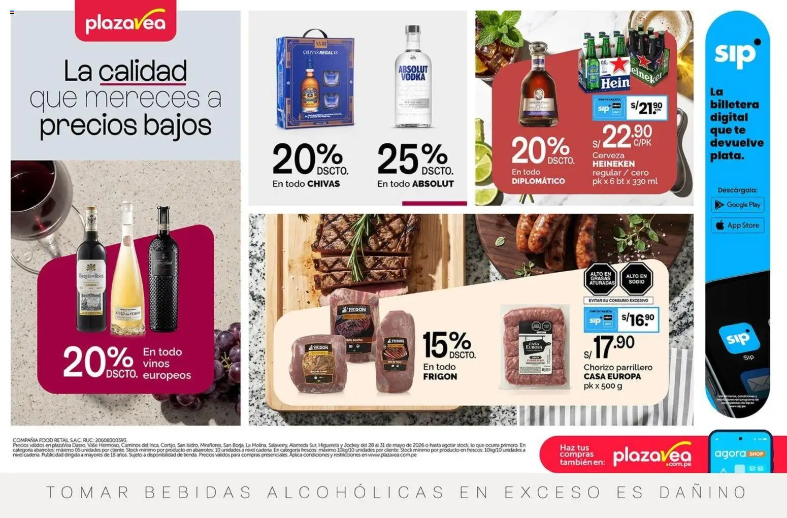 Catálogo Plaza Vea válido desde 28.05.2026 | Página: 1 | Productos: Cerveza, Té, Vodka, Billetera