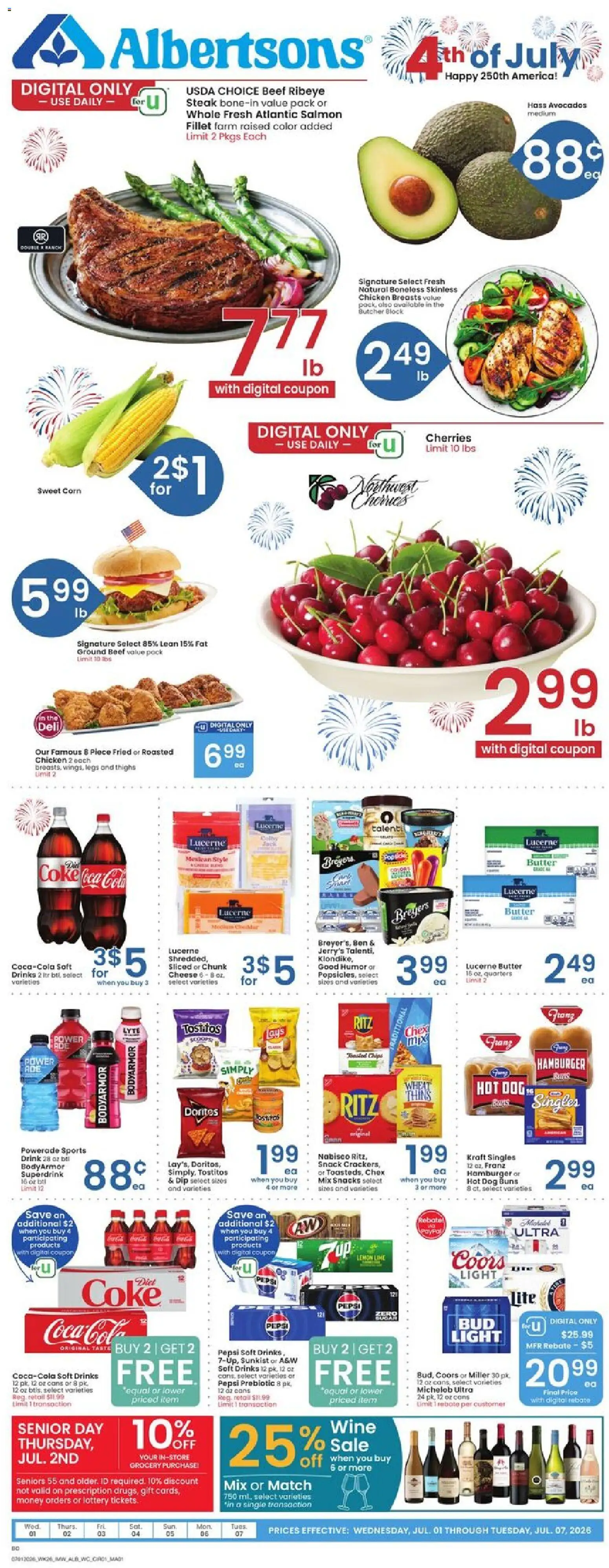 Albertsons Weekly Ad - valid from 07/01/2026 | Page: 1 | Products: Cherries, Wine, Beef, Lime