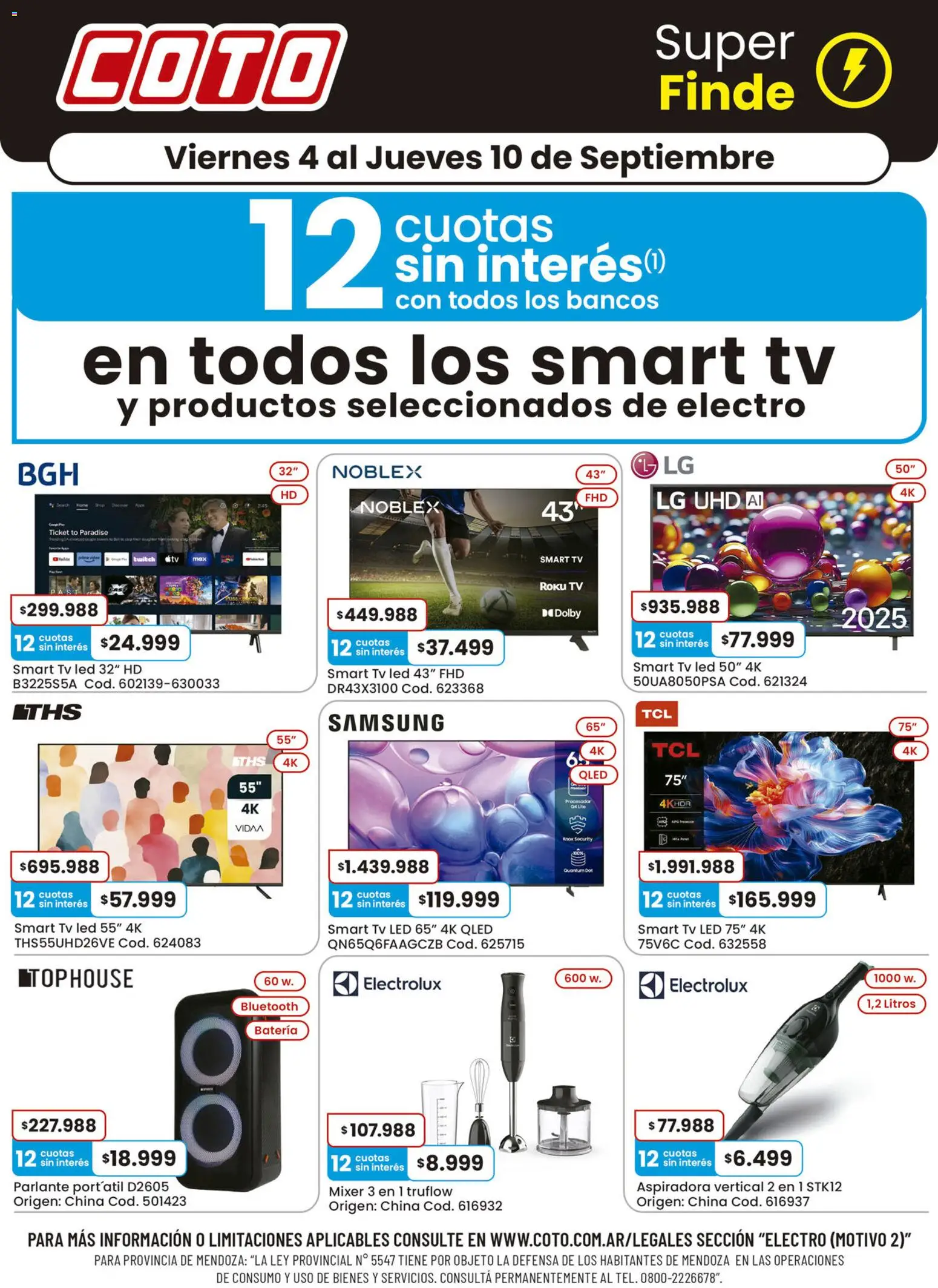 Coto - Electro Motivo TV │ válido desde el 04/09/2026 | Página: 1 | Productos: Top, Aspiradora vertical, Batería, Parlante