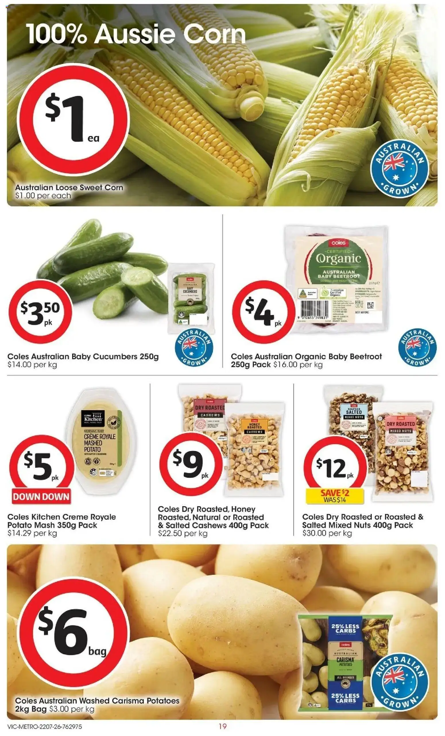 Coles catalogue - valid from 22/07/2026 | Page: 19 | Products: Honey, Potatoes, Beetroot, Bag