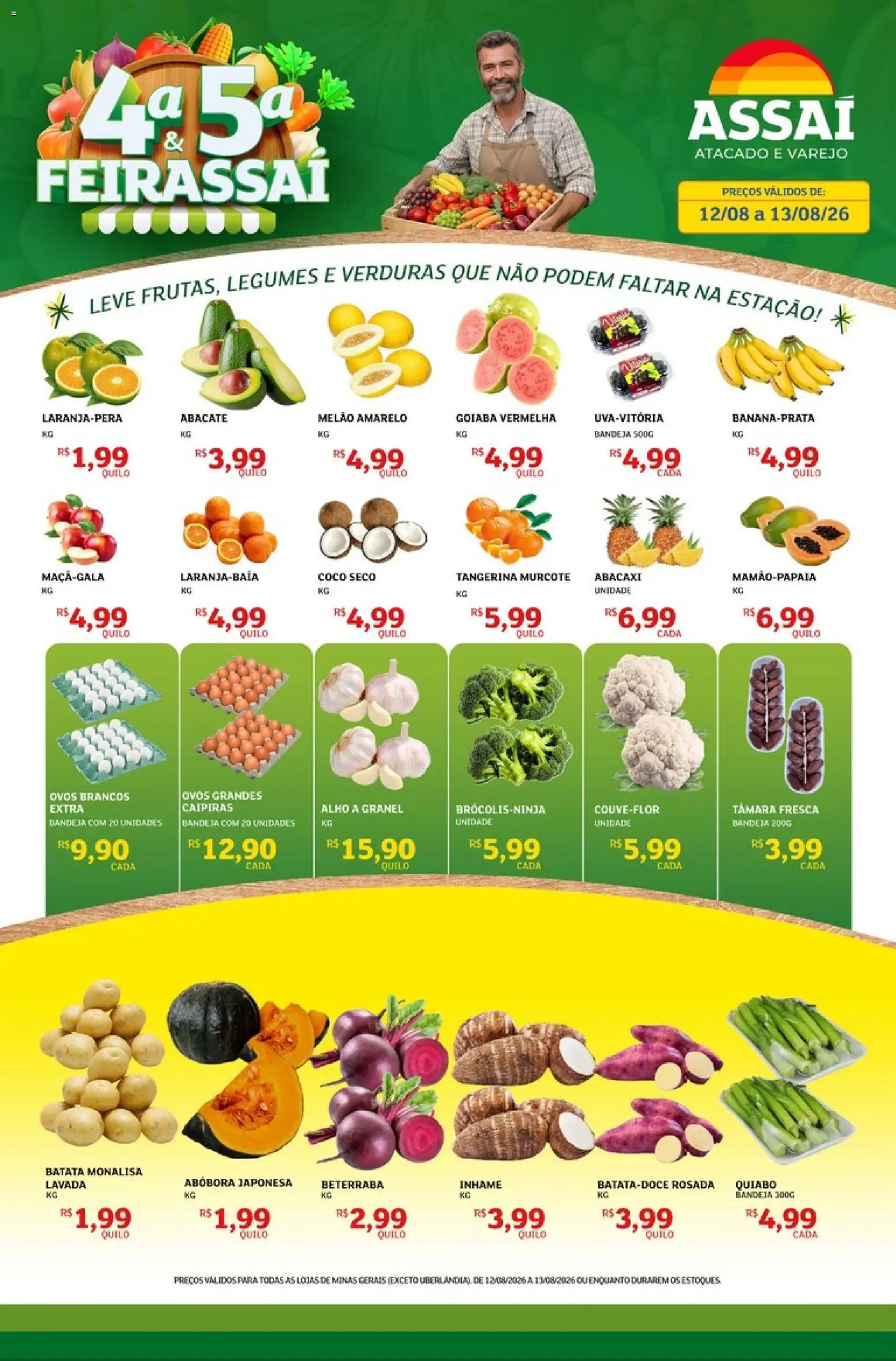 Assaí Atacadista Folheto - válido de 12/08/2026 | Página: 1 | Produtos: Melão amarelo, Abóbora, Inhame, Batata