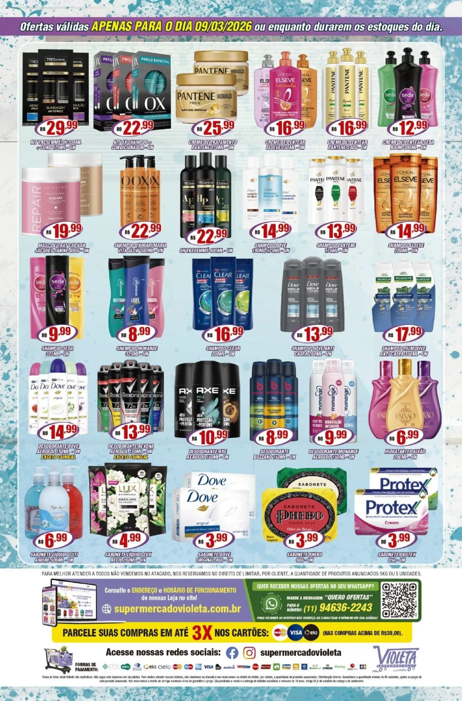 Violeta Supermercados Folheto - válido de 09.03.2026 | Página: 2 | Produtos: Shampoo, Condicionador, Desodorante, Creme