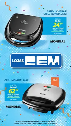 Lojas Cem - Ofertas atuais - Pré-Visualização do folheto da loja Lojas Cem, válido de 01/07/2026 | Página: 85 | Produtos: Grill, Sanduicheira, Carne