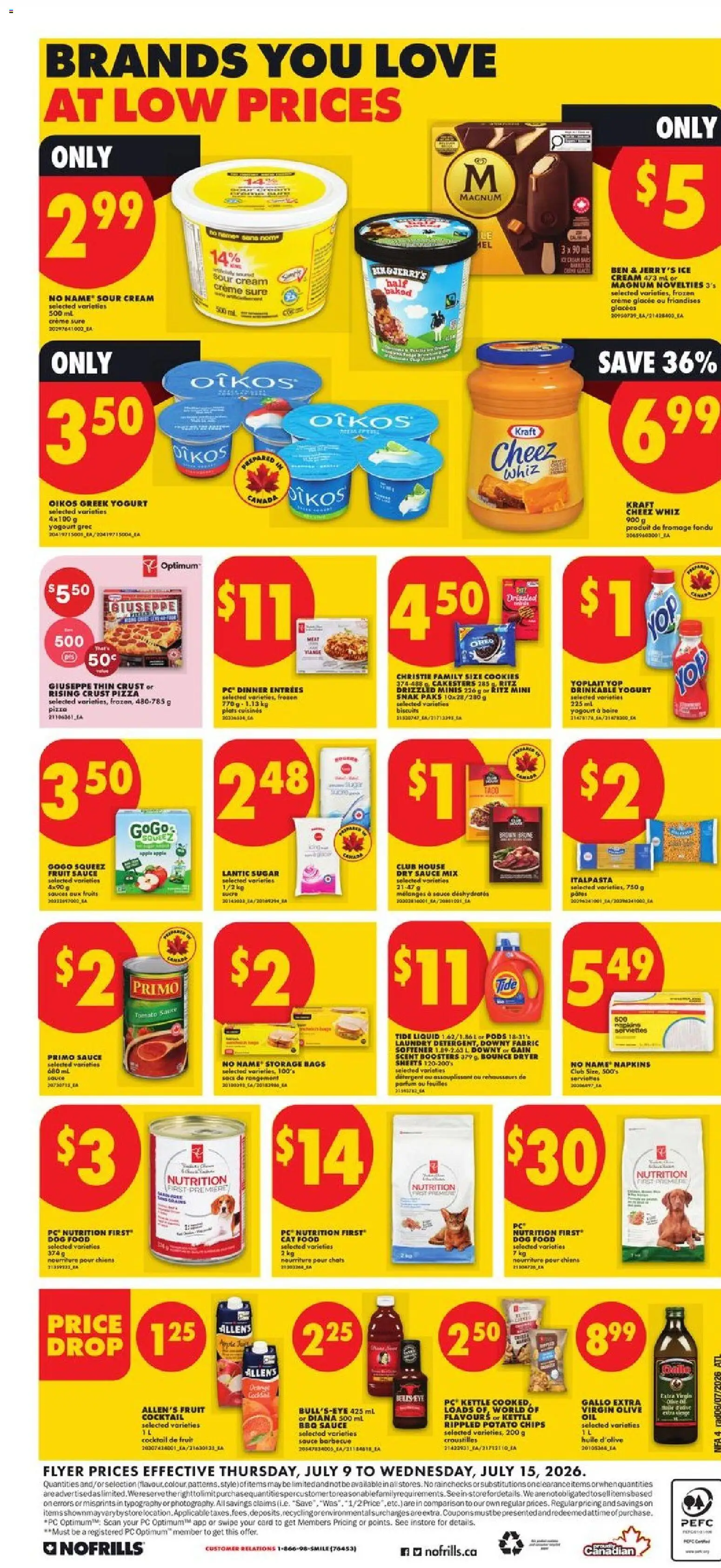 No Frills flyer valid from Jul 9, 2026 | Page: 4 | Products: Cream, Dryer, Kettle, Pizza