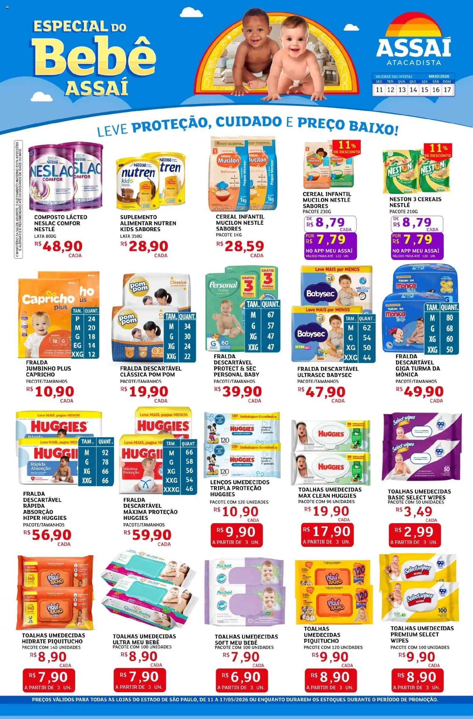 Assaí Atacadista Folheto - válido de 11.05.2026 | Página: 1 | Produtos: Leite, Cereais, Fraldas, Mucilon