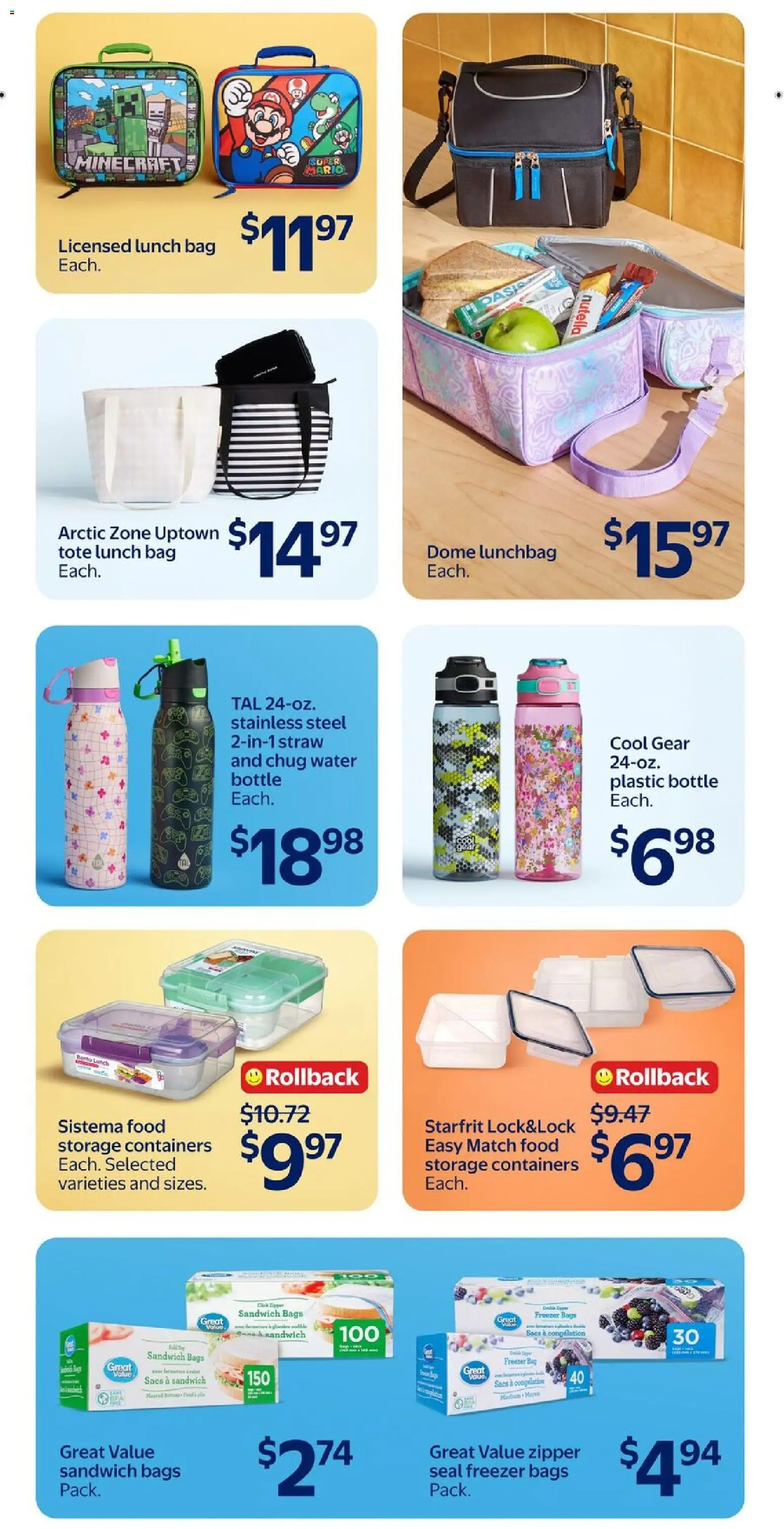 Walmart flyer valid from Aug 13, 2026 | Page: 22 | Products: Water, Bag, Freezer, Food