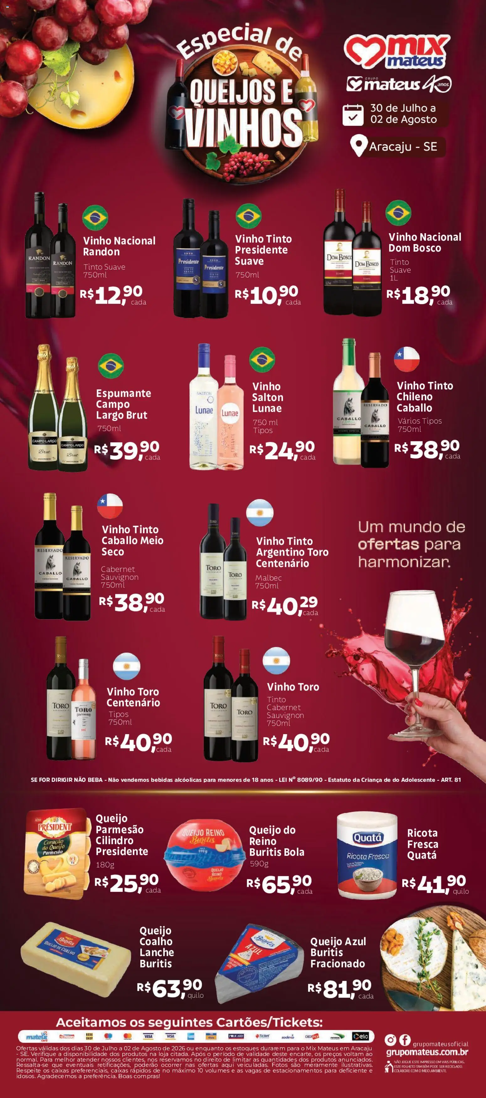 Mateus Folheto - válido de 30/07/2026 | Página: 1 | Produtos: Espumante, Queijo, Vinho, Ricota