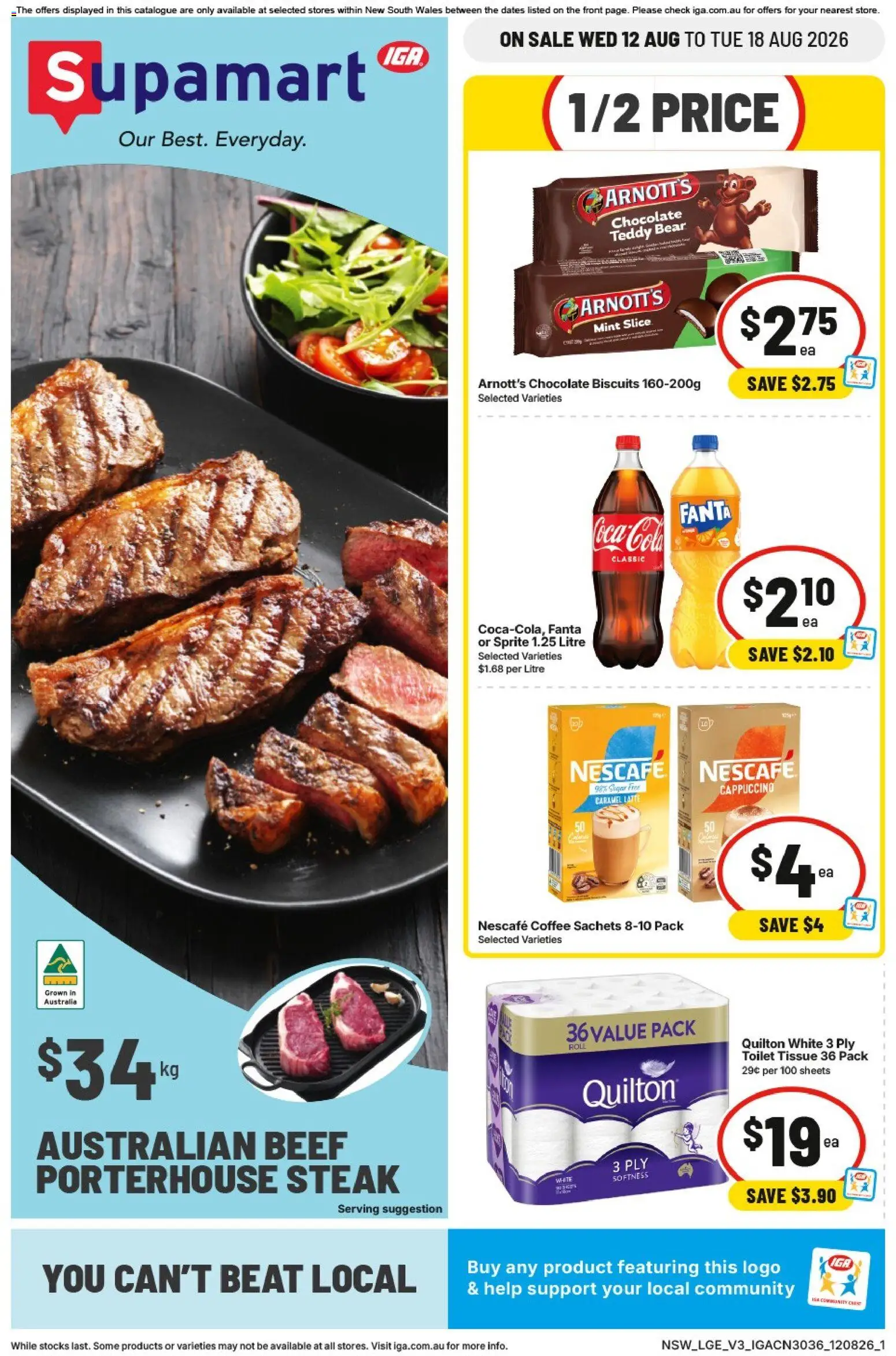 IGA catalogue - valid from 12/08/2026 | Page: 1 | Products: Coca Cola, Sachets, Nescafe, Fanta