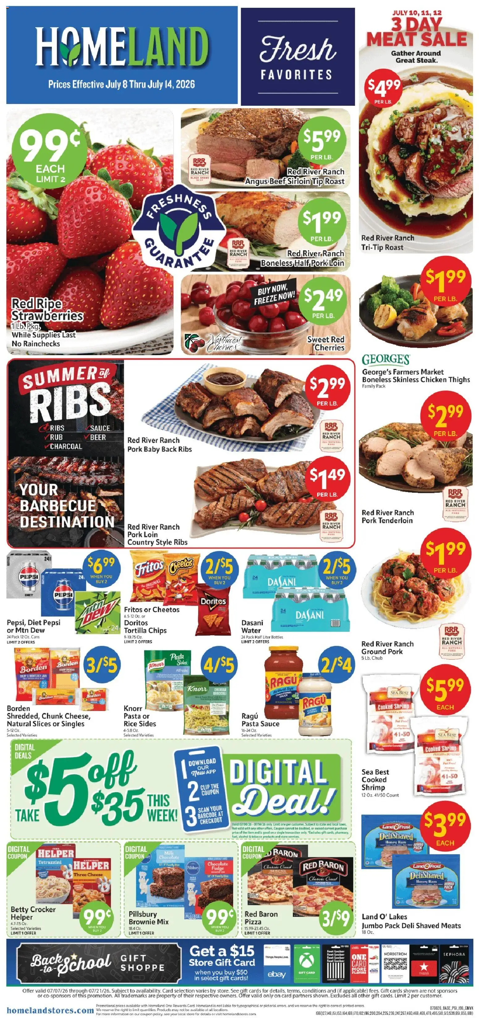 Homeland Weekly Ad - valid from 07/08/2026 | Page: 1 | Products: Cherries, Cheese, Ham, Chips