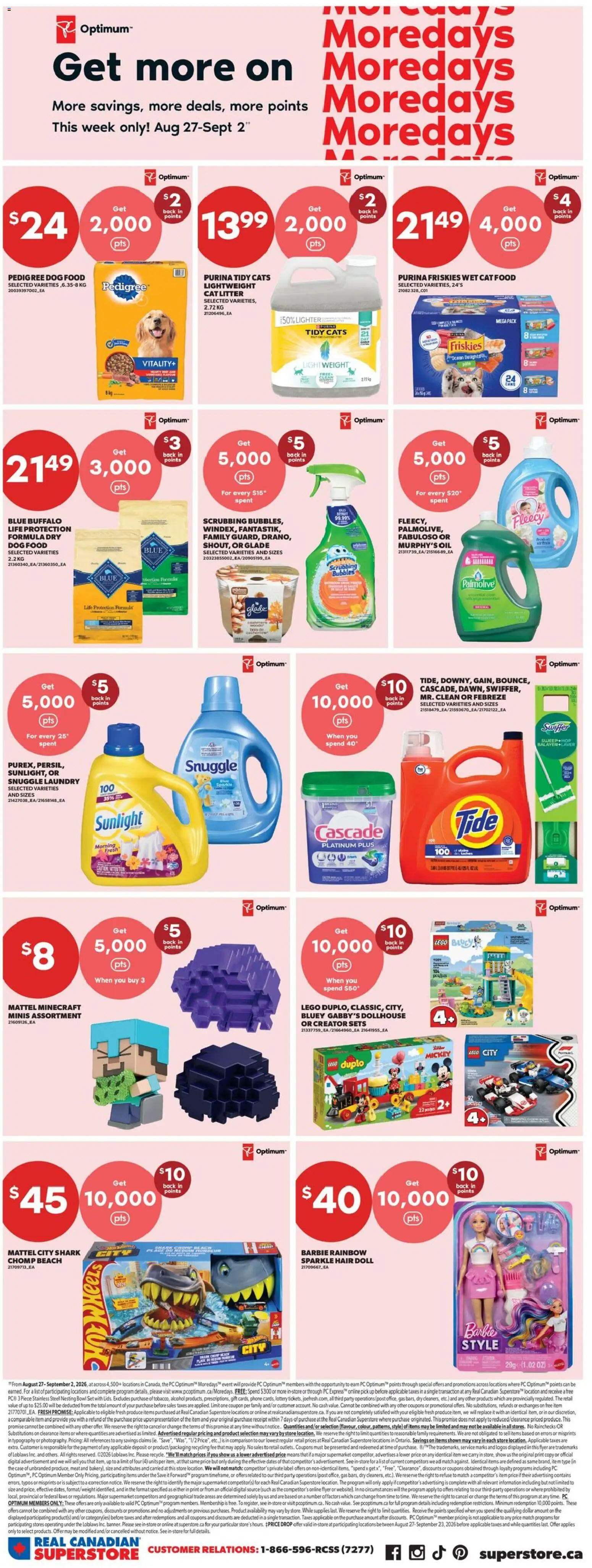 Real Canadian Superstore flyer valid from Aug 27, 2026 | Page: 11 | Products: Phone, Alcohol, Dog food, Dollhouse