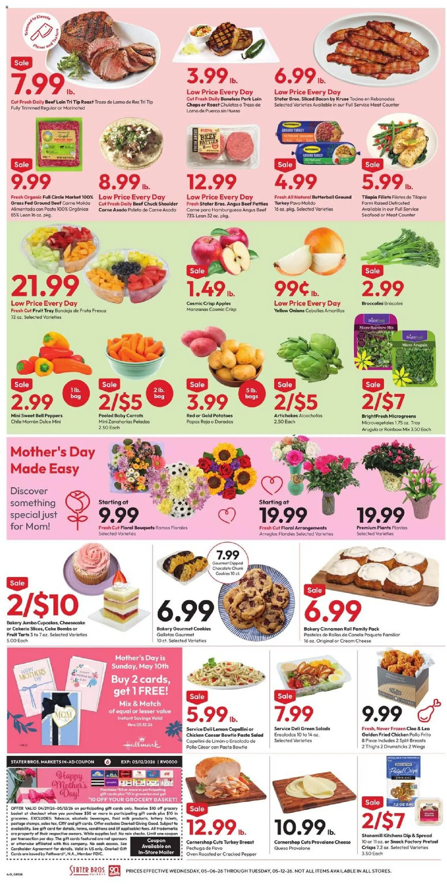 Stater Bros Weekly Ad - valid from 06.05.2026 | Page: 4 | Products: Bakery, Basket, Pepper, Seafood