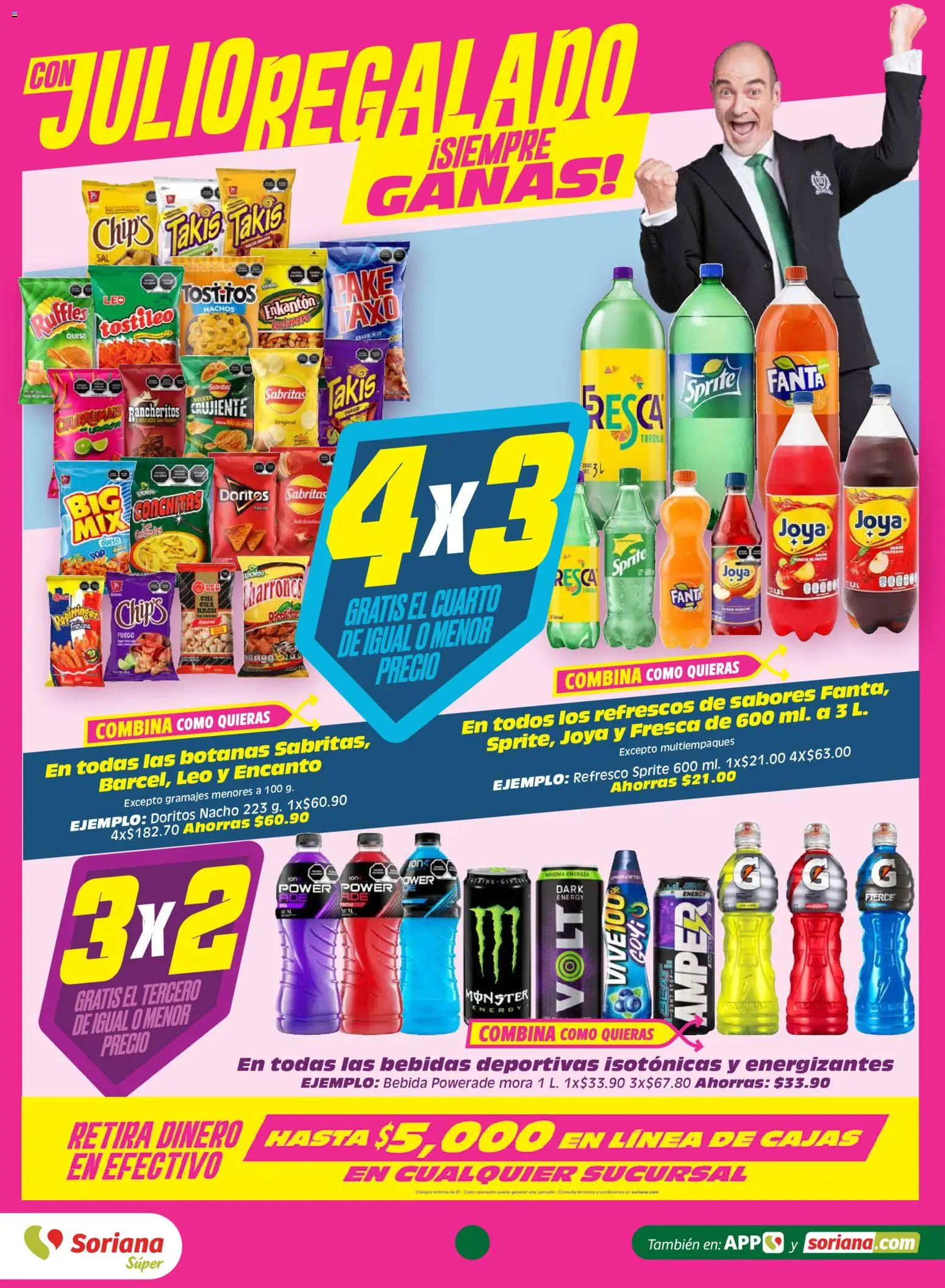 Nuevas ofertas de Soriana válidas en toda la República Mexicana desde el 05.06.2026. ¡Encuentra las mejores ofertas en Soriana Julio Regalado Súper Nacional! | Página: 5 | Productos: Refresco, Queso