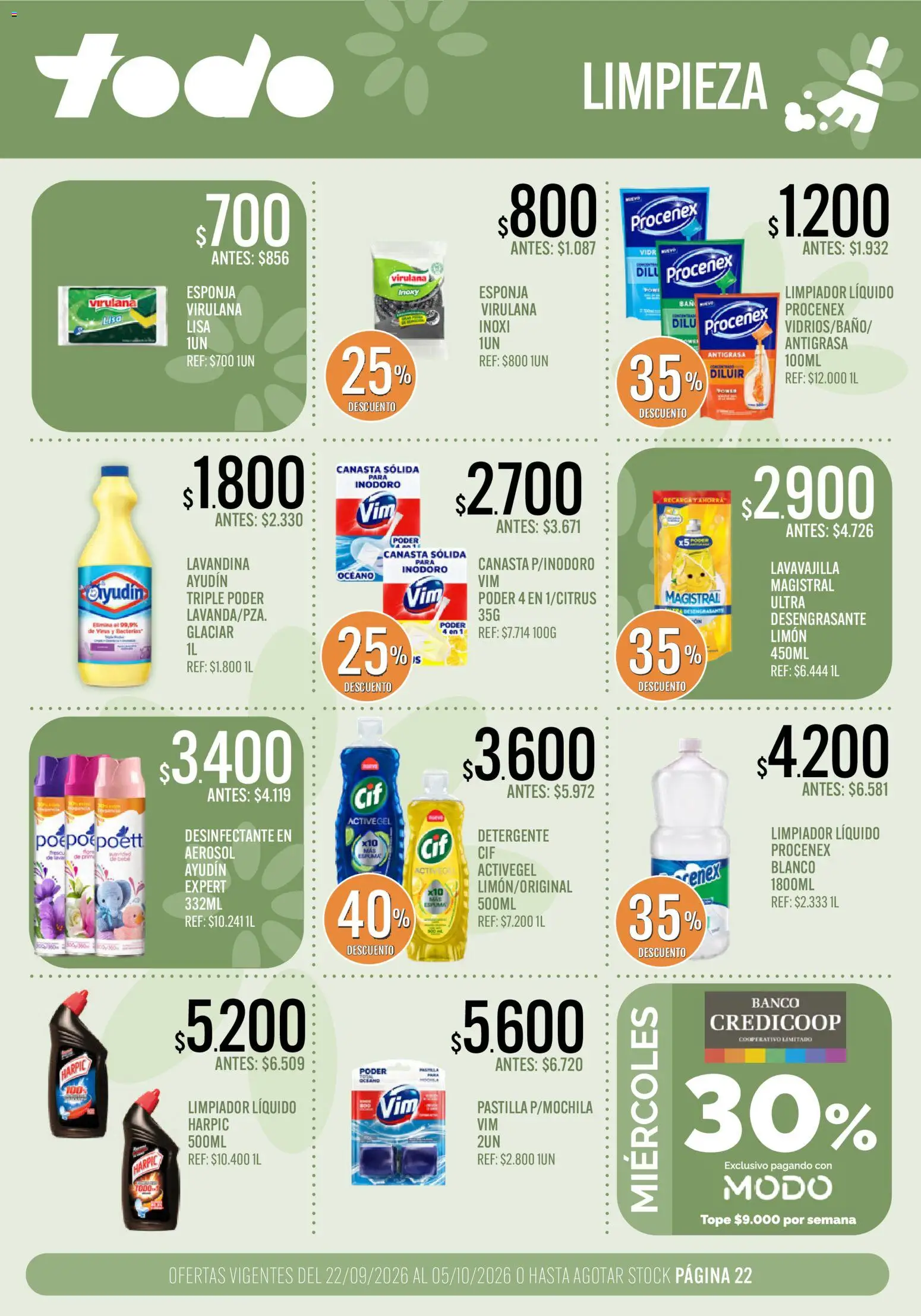 Supermercados TODO catálogo │ válido desde el 22/09/2026 | Página: 22 | Productos: Inodoro, Limón, Esponja, Canasta