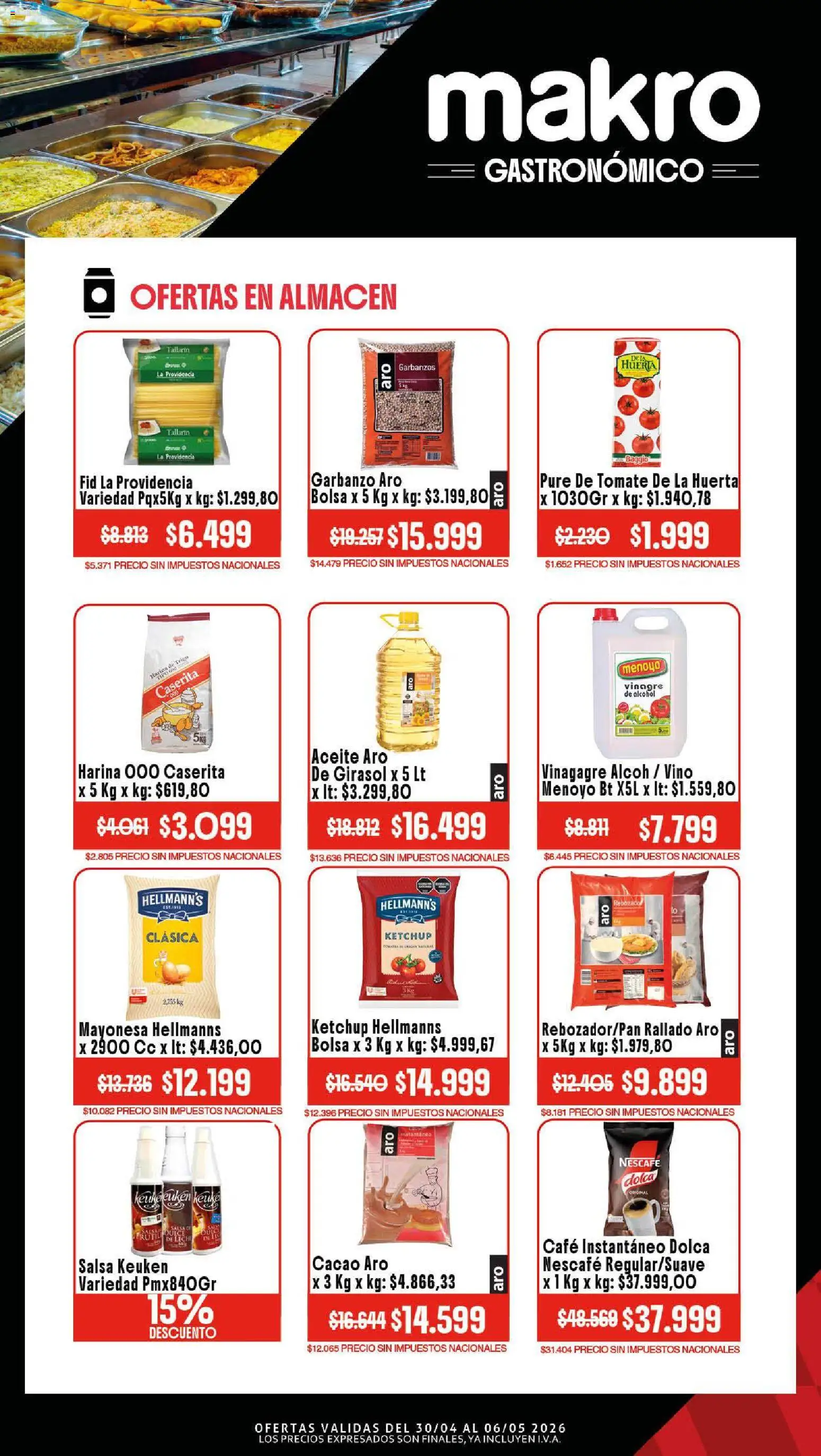 Makro Ofertas Gastronómico │ válido desde el 30.04.2026 | Página: 3 | Productos: Bolsa, Mayonesa, Garbanzos, Cacao