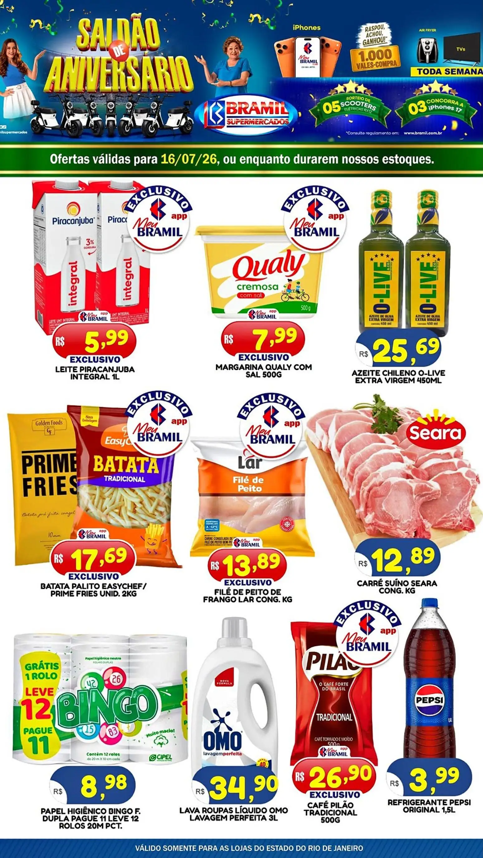Bramil Supermercados Folheto - válido de 16/07/2026 | Página: 1 | Produtos: Rolo, Refrigerante, Batata, Margarina