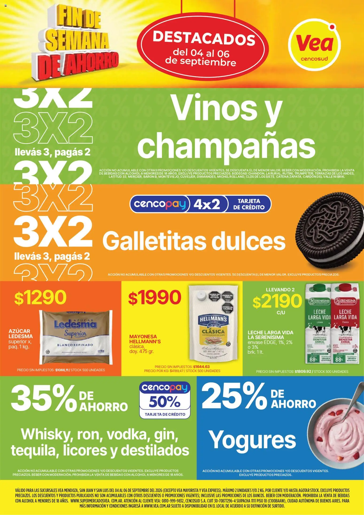 Vea - Fin de semana Destacados │ válido desde el 04/09/2026 | Página: 1 | Productos: Galletitas, Azucar, Dulces, Alcohol