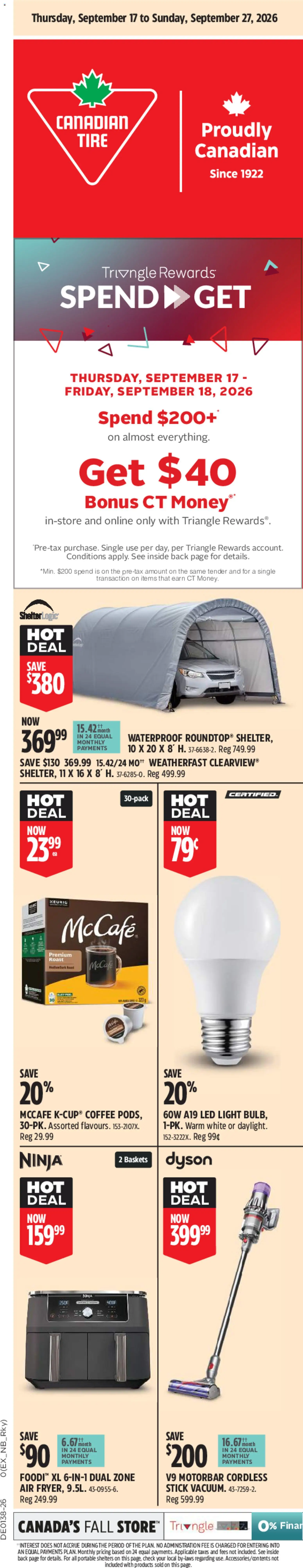Canadian Tire flyer valid from Sep 17, 2026 | Page: 2 | Products: Roast, LED light, Coffee