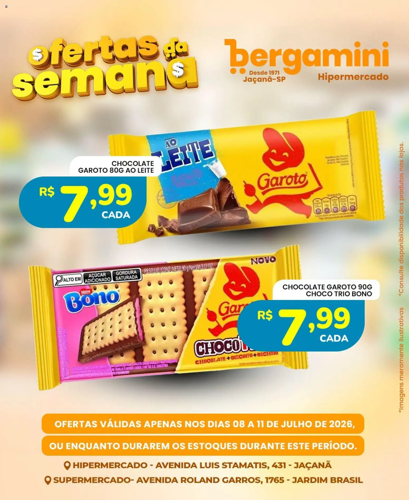 Supermercado Bergamini Folheto - válido de 08/07/2026 | Página: 11 | Produtos: Leite, Chocolate, Açúcar