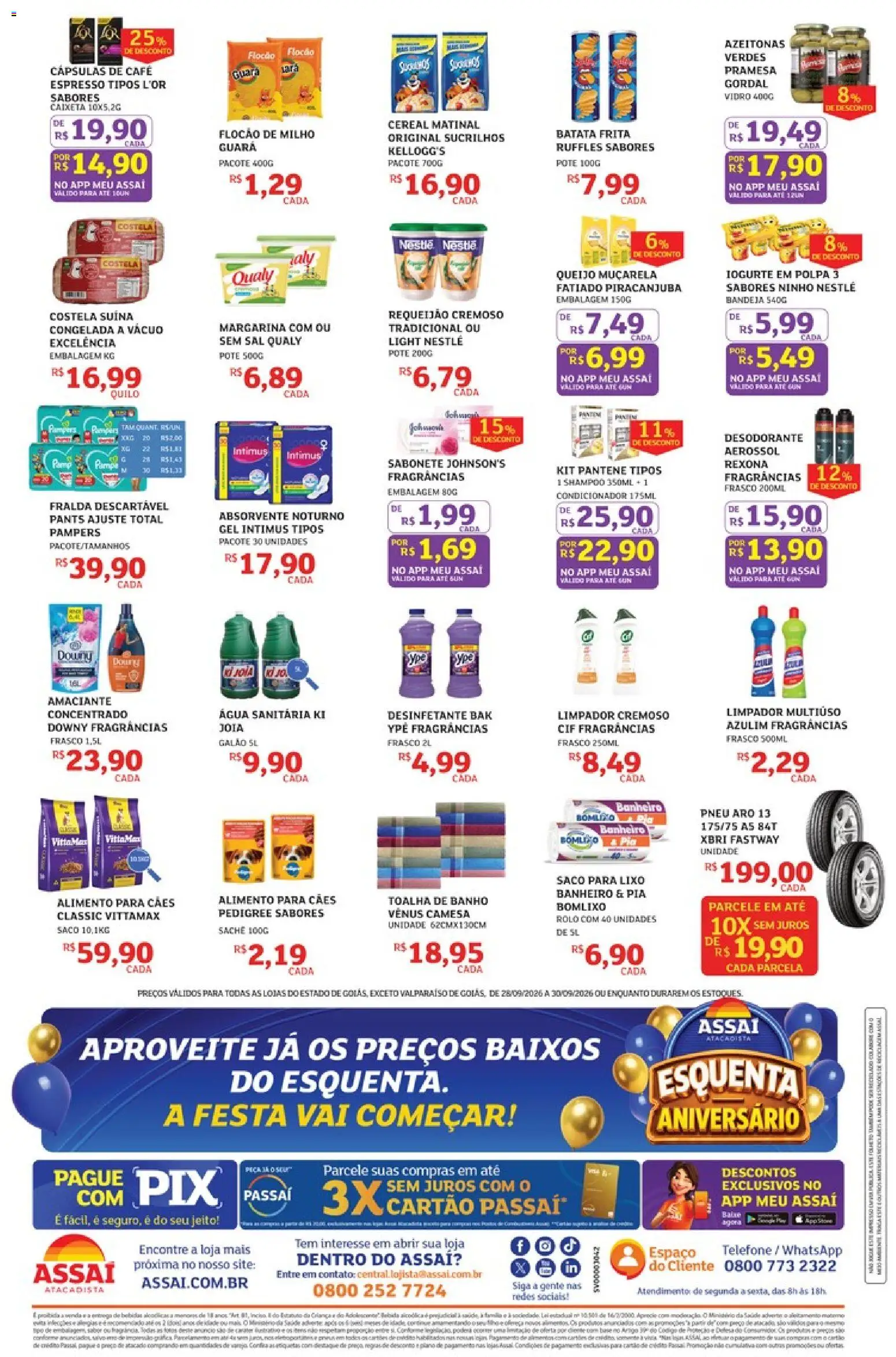 Assaí Atacadista Folheto - válido de 28/09/2026 | Página: 2 | Produtos: Shampoo, Queijo, Absorvente, Água sanitária