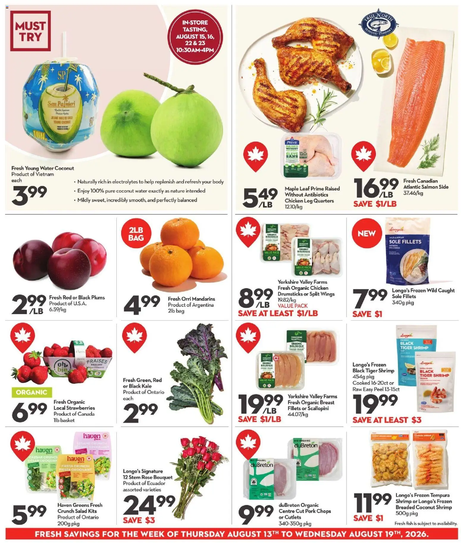 Longo's flyer valid from Aug 13, 2026 | Page: 5 | Products: Seafood, Drumsticks, Shrimp, Pork