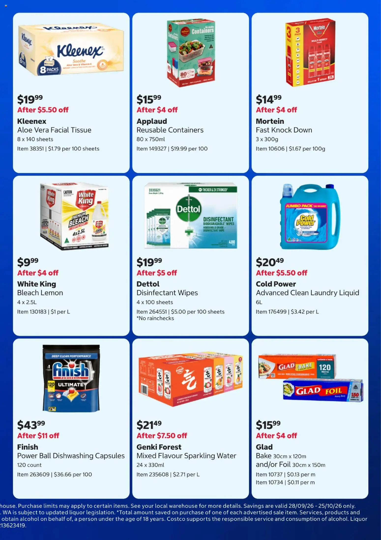 Costco catalogue - valid from 28/09/2026 | Page: 9 | Products: Alcohol, Disinfectant wipes, Capsules, Foil