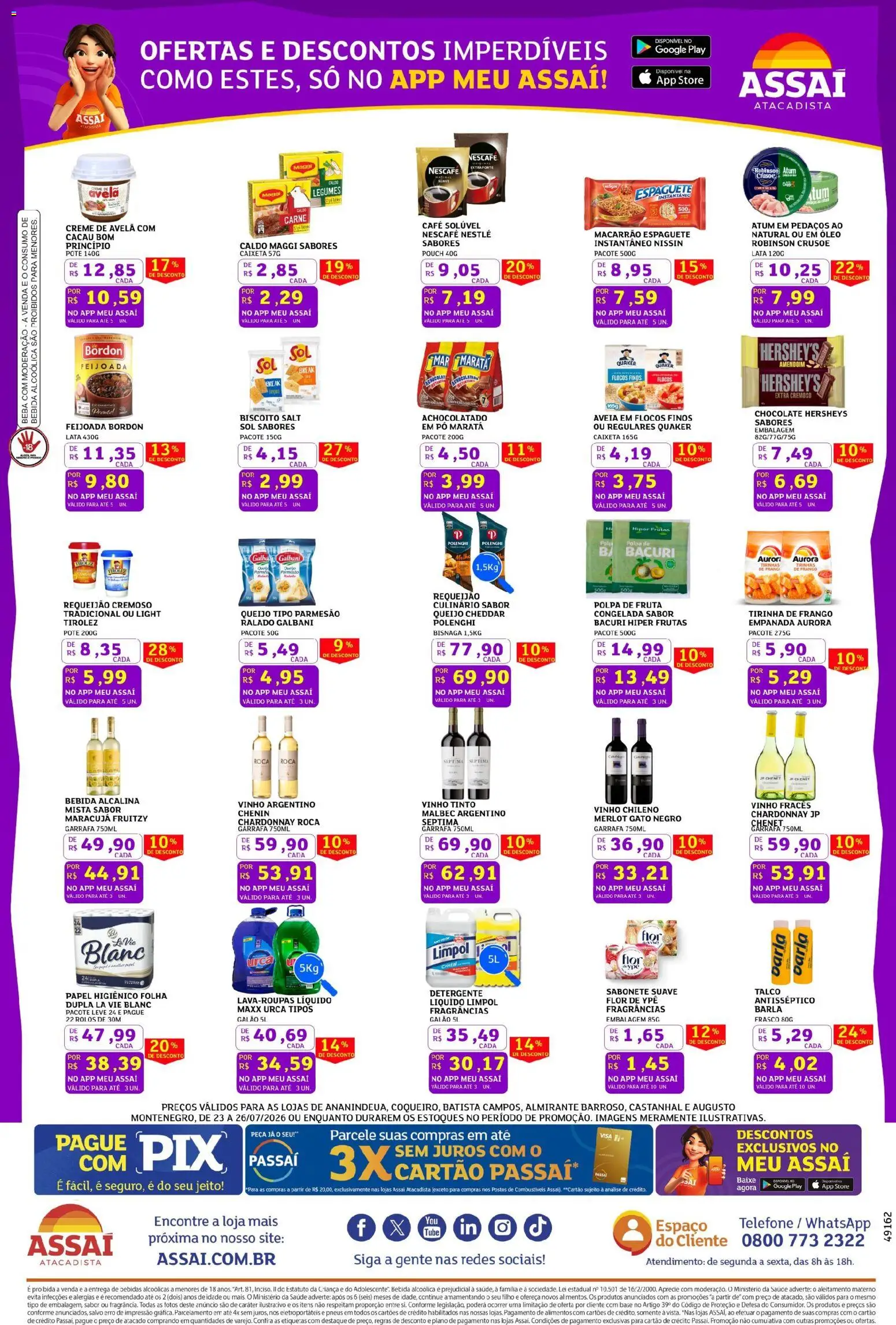 Assaí Atacadista Folheto - válido de 23/07/2026 | Página: 3 | Produtos: Pó, Atum, Papel higiênico, Avelã
