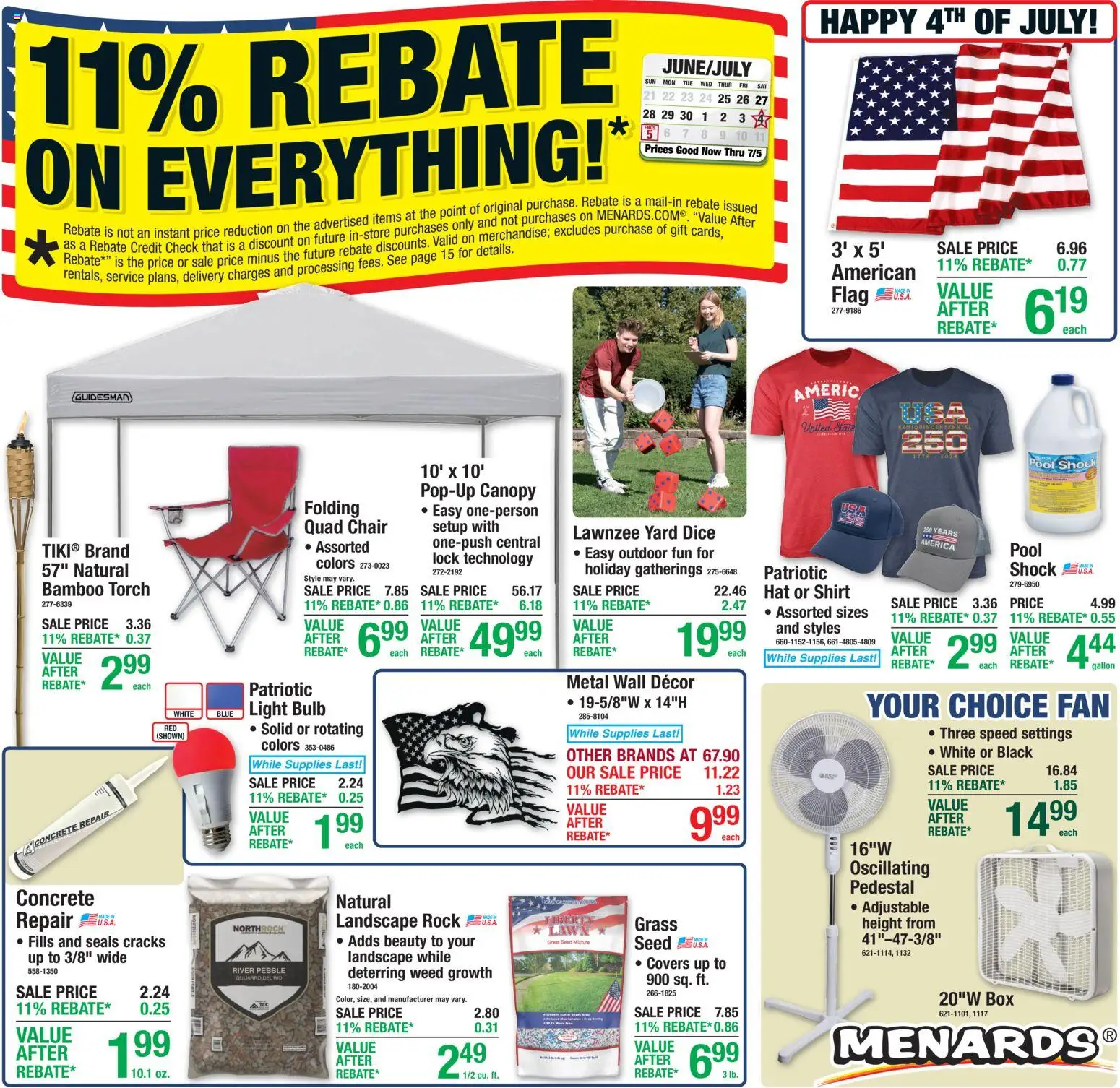 Menards Weekly Ad - valid from 06/25/2026 | Page: 1 | Products: Shirt, Hat, Shock, Fan