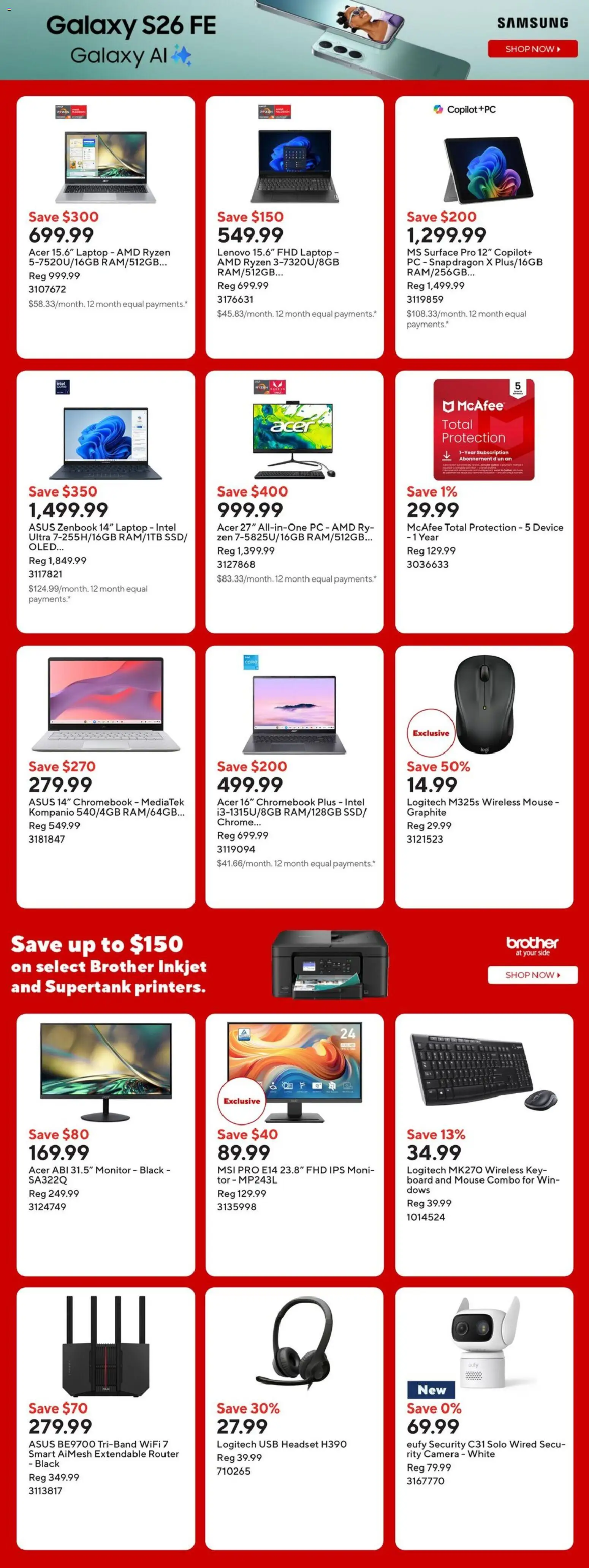 Staples flyer valid from Sep 4, 2026 | Page: 5 | Products: Monitor, Mouse, Camera, Laptop
