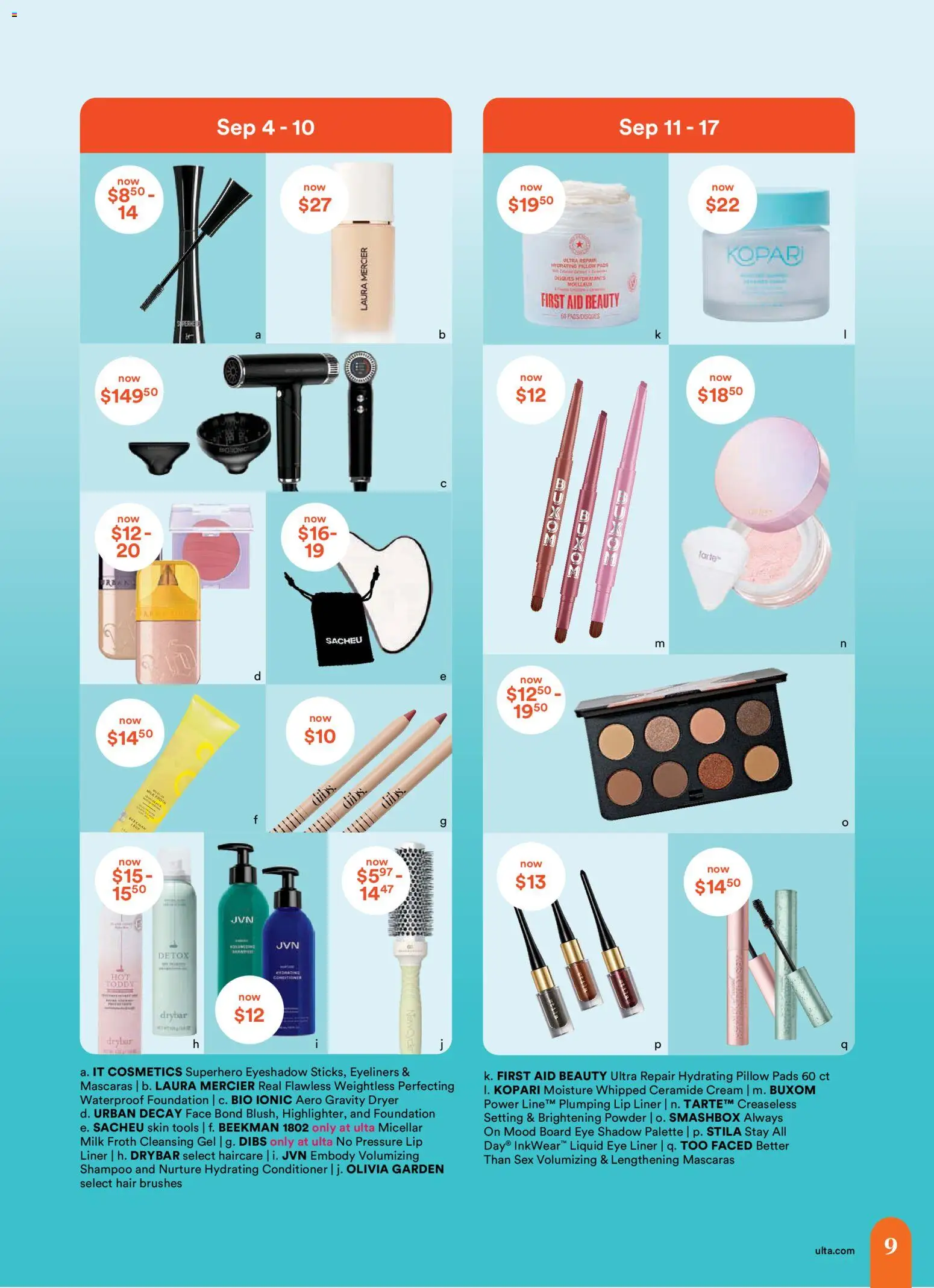 Ulta Beauty Weekly Ad - valid from 08/28/2026 | Page: 9 | Products: Brushes, Powder, Lip Liner, Pads