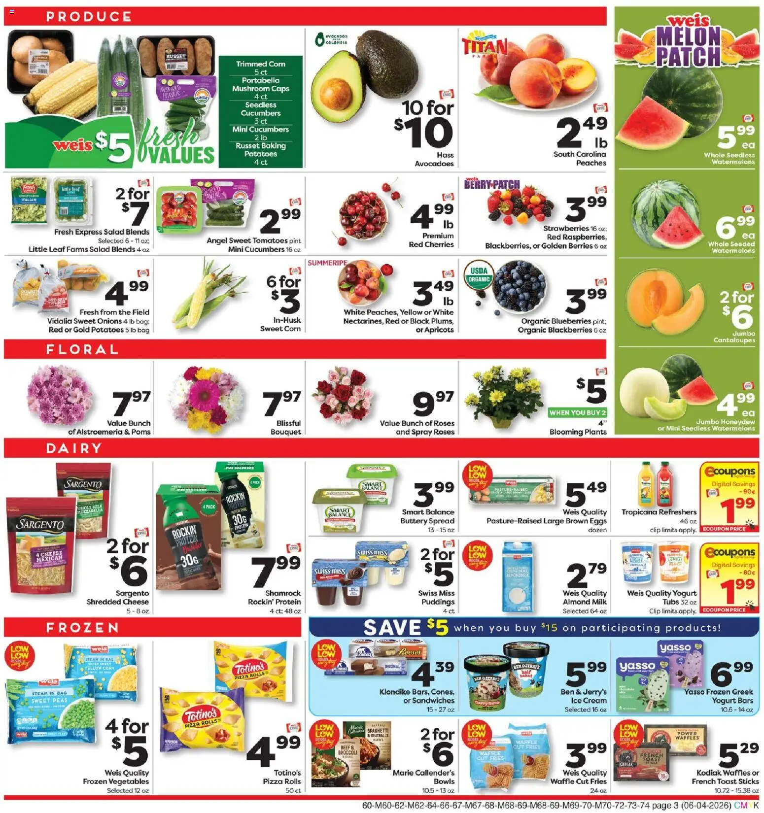 Weis Weekly Circular - NJ - valid from 04.06.2026 | Page: 3 | Products: Milk, Yogurt, Vegetables, Melon