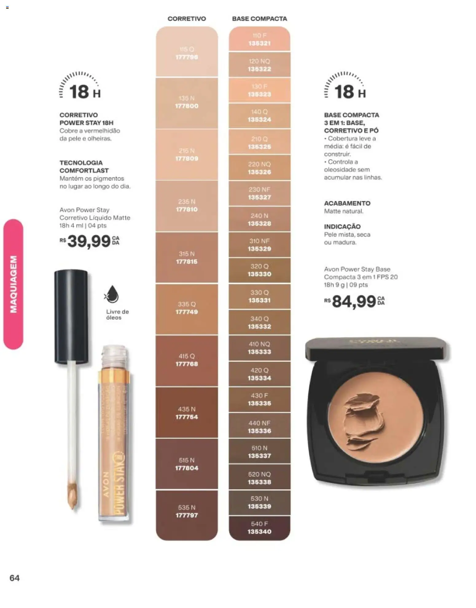 Avon Folheto - válido de 29/06/2026 | Página: 64 | Produtos: Maquiagem, Corretivo, Pó, Base
