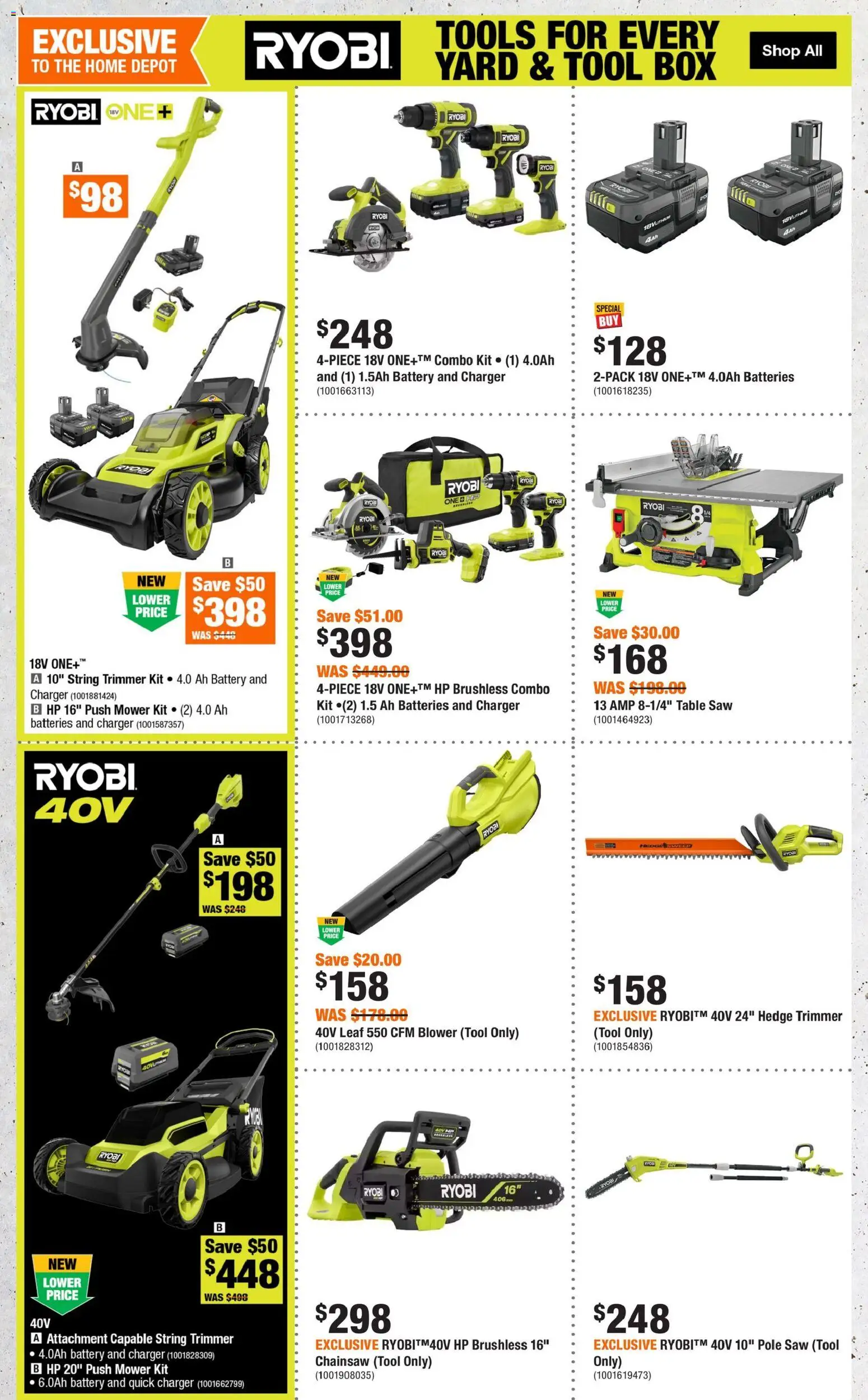 Home Depot flyer valid from 02.04.2026 | Page: 5 | Products: Mower, Table, Box, Battery