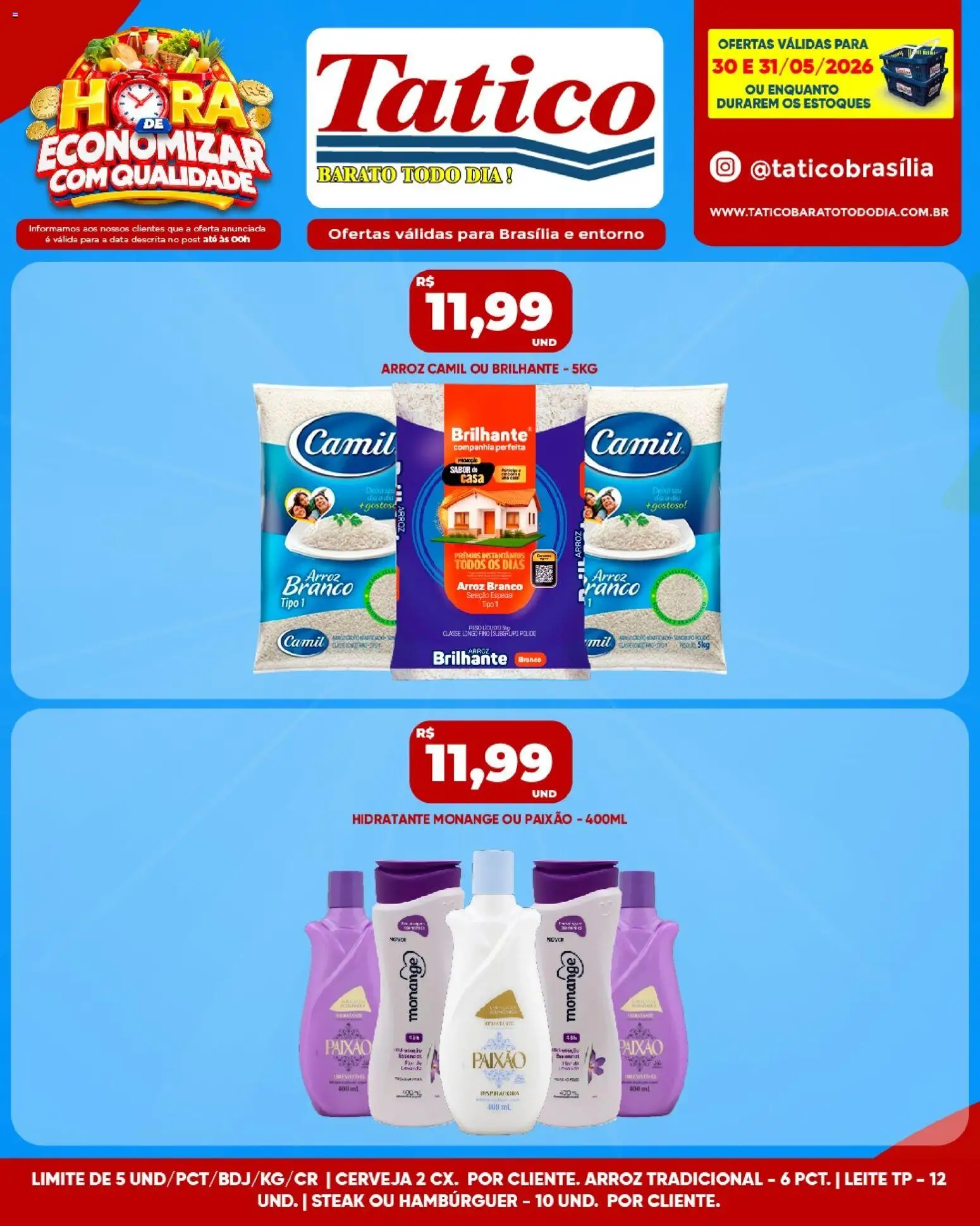 Tatico Folheto - válido de 30.05.2026 | Página: 10 | Produtos: Leite, Cerveja, Arroz, Hambúrguer