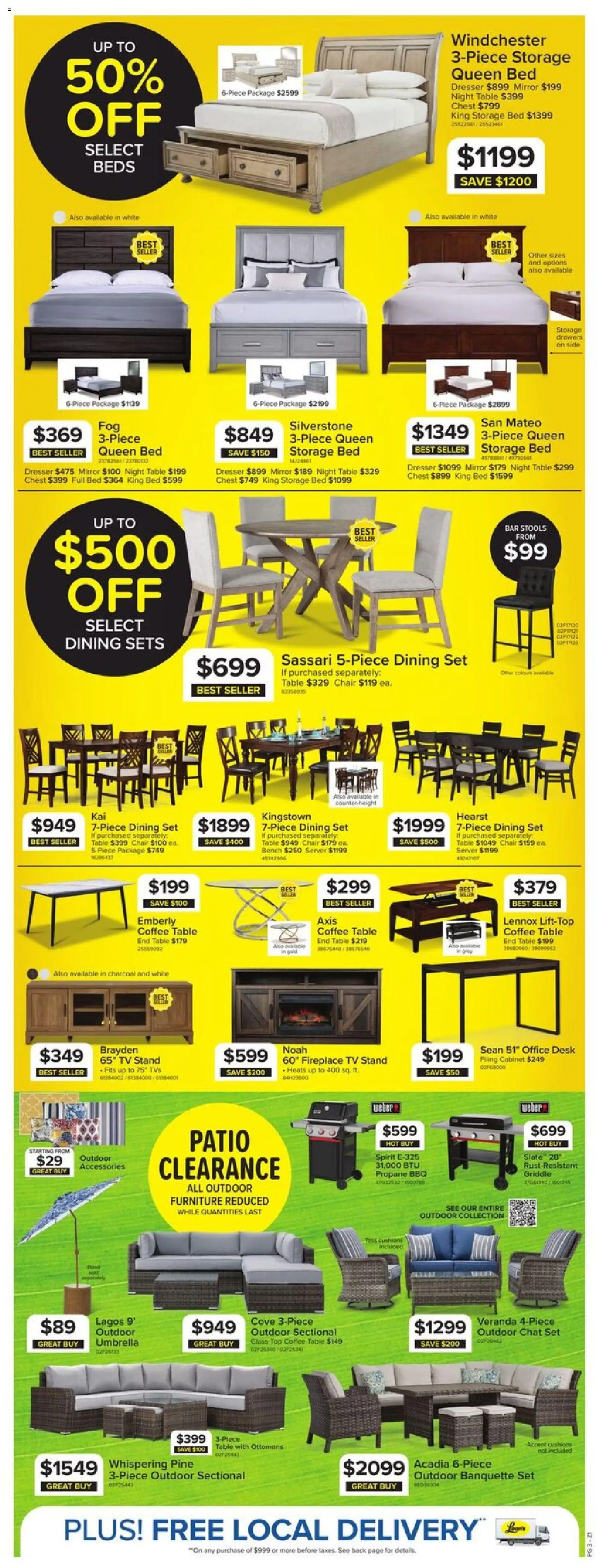 Leon's flyer valid from Aug 6, 2026 | Page: 3 | Products: Dining set, Table, Office desk, Charcoal
