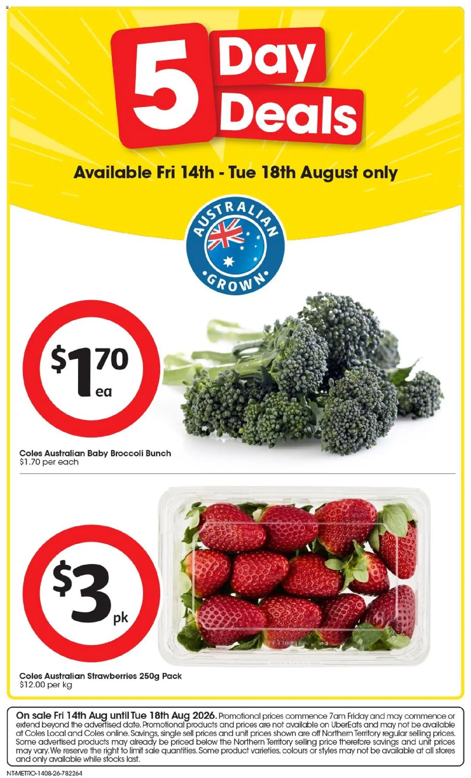 Coles catalogue - valid from 14/08/2026 | Page: 1 | Products: Broccoli, Strawberries