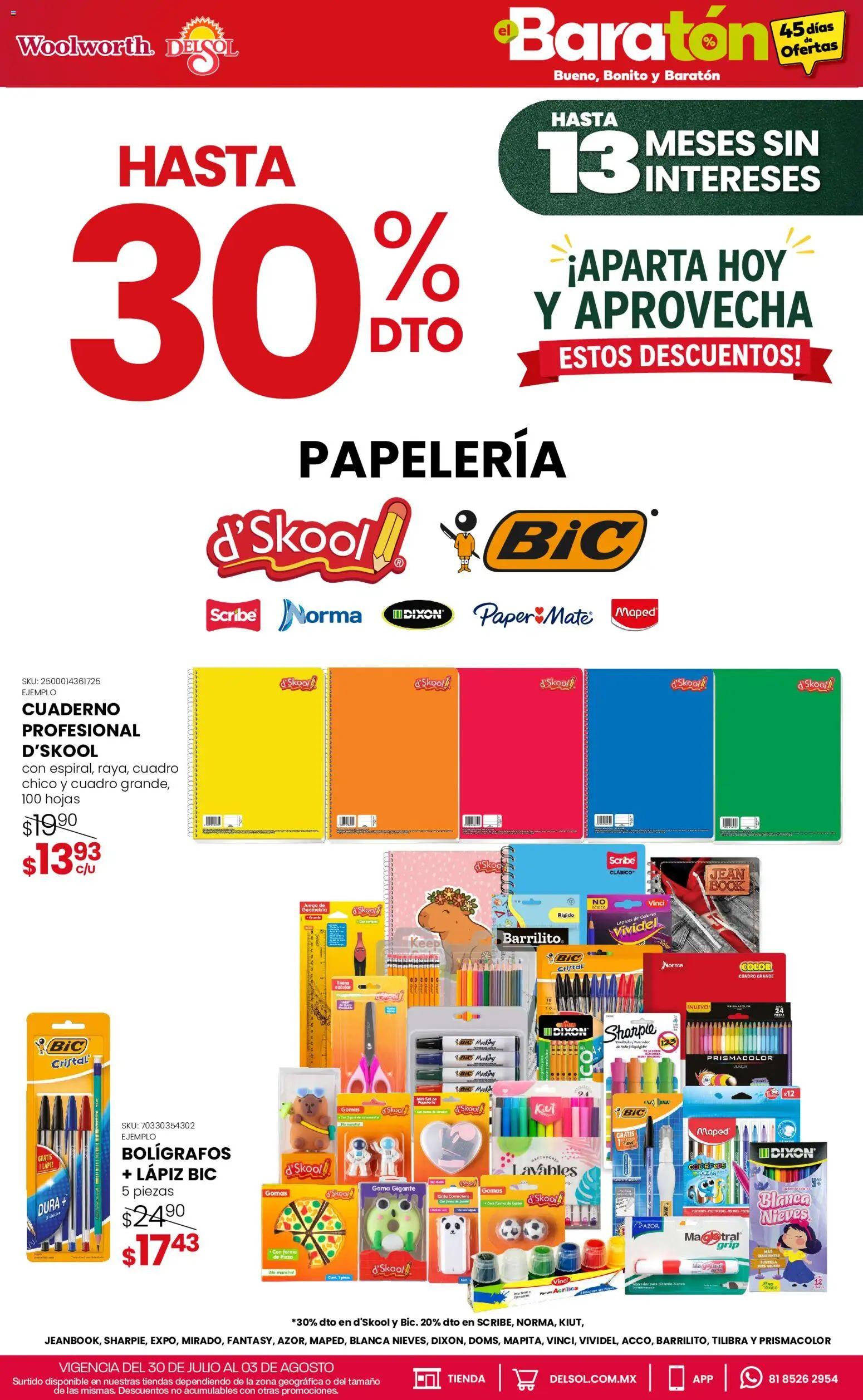 Nuevas ofertas de Del Sol y Woolworth válidas en toda la República Mexicana desde el 30/07/2026. ¡Encuentra las mejores ofertas en Del Sol y Woolworth catálogo Bueno, Bonito y Baratón! | Página: 3 | Productos: Tijera, Cuadro, Juego, Cinta
