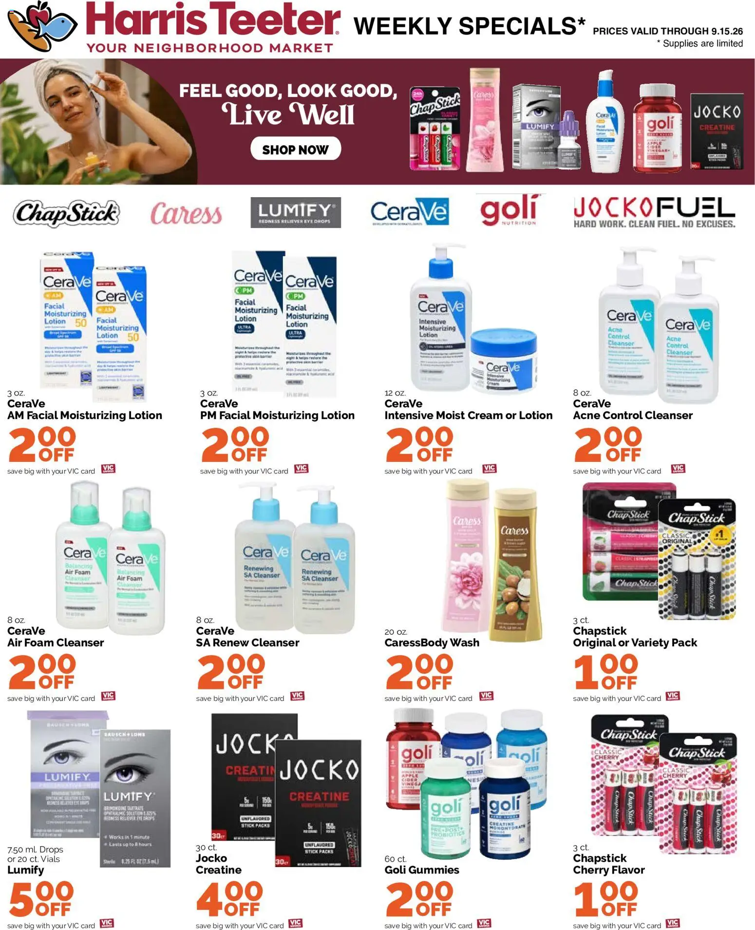 Harris Teeter Weekly Ad - valid from 09/09/2026 | Page: 12 | Products: Probiotics, Creatine, Eye drops, Foam