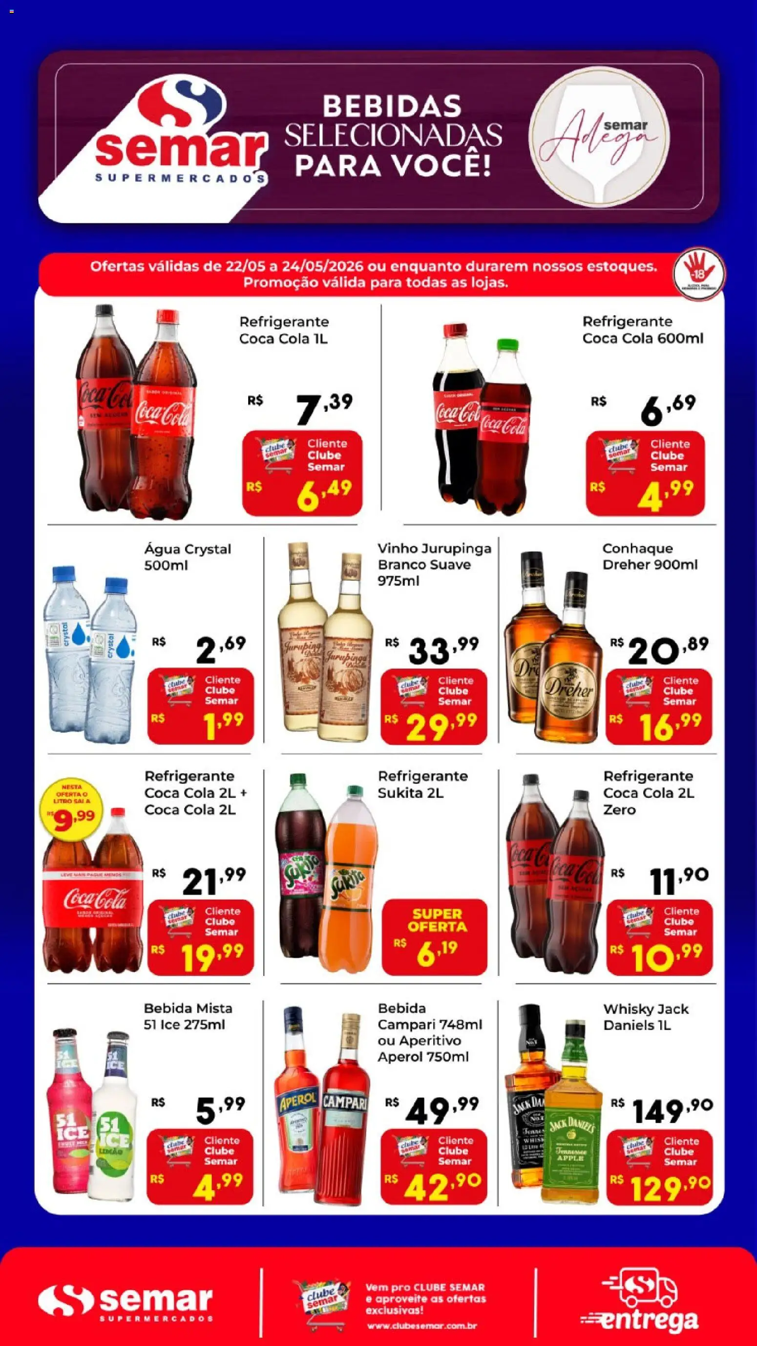 Semar Supermercado Folheto - válido de 22.05.2026 | Página: 1 | Produtos: Whisky, Bebida, Refrigerante, Campari