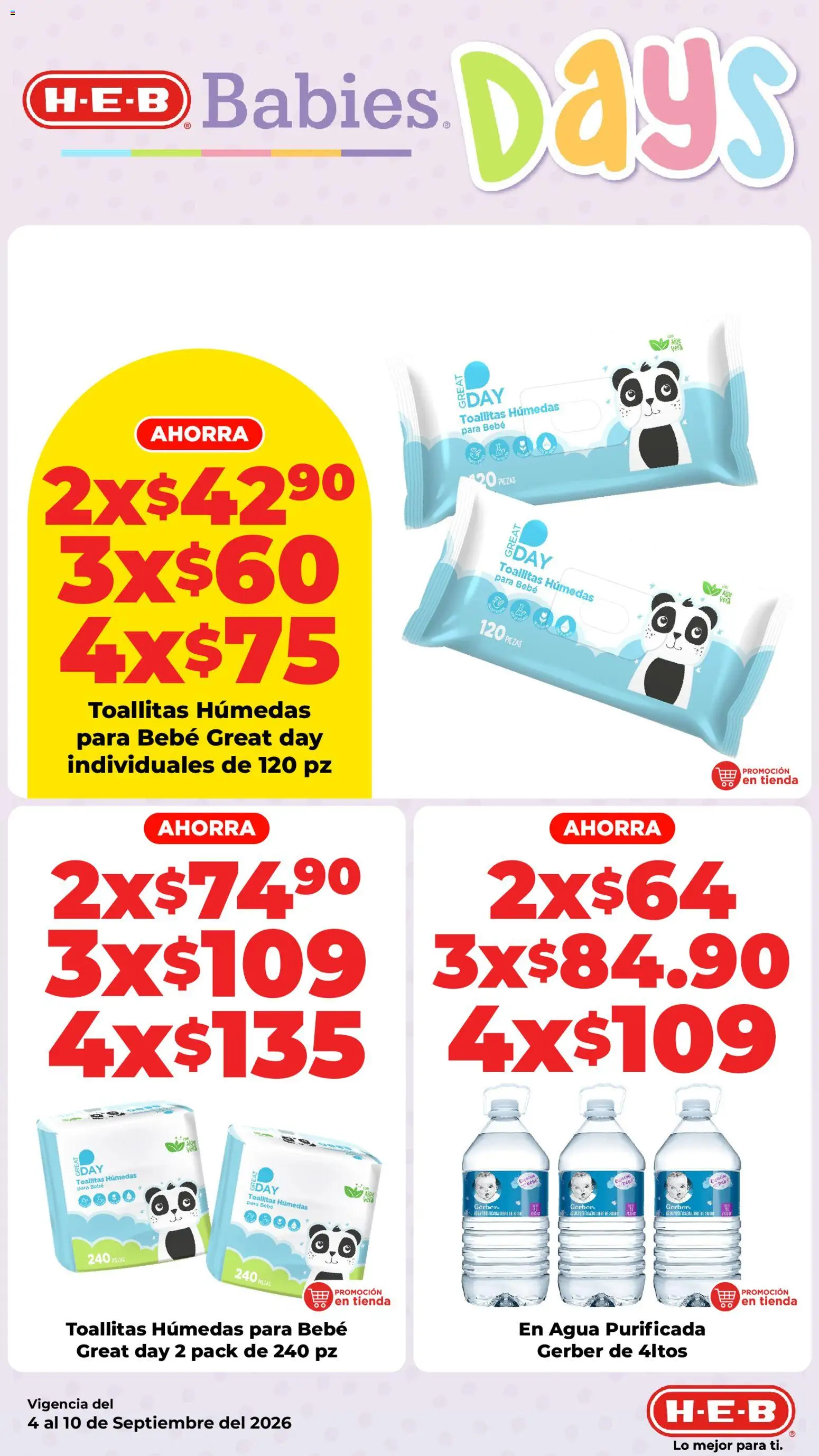 Nuevas ofertas de H-E-B válidas en toda la República Mexicana desde el 04/09/2026. ¡Encuentra las mejores ofertas en H-E-B folleto! | Página: 13 | Productos: Agua, Toallitas húmedas