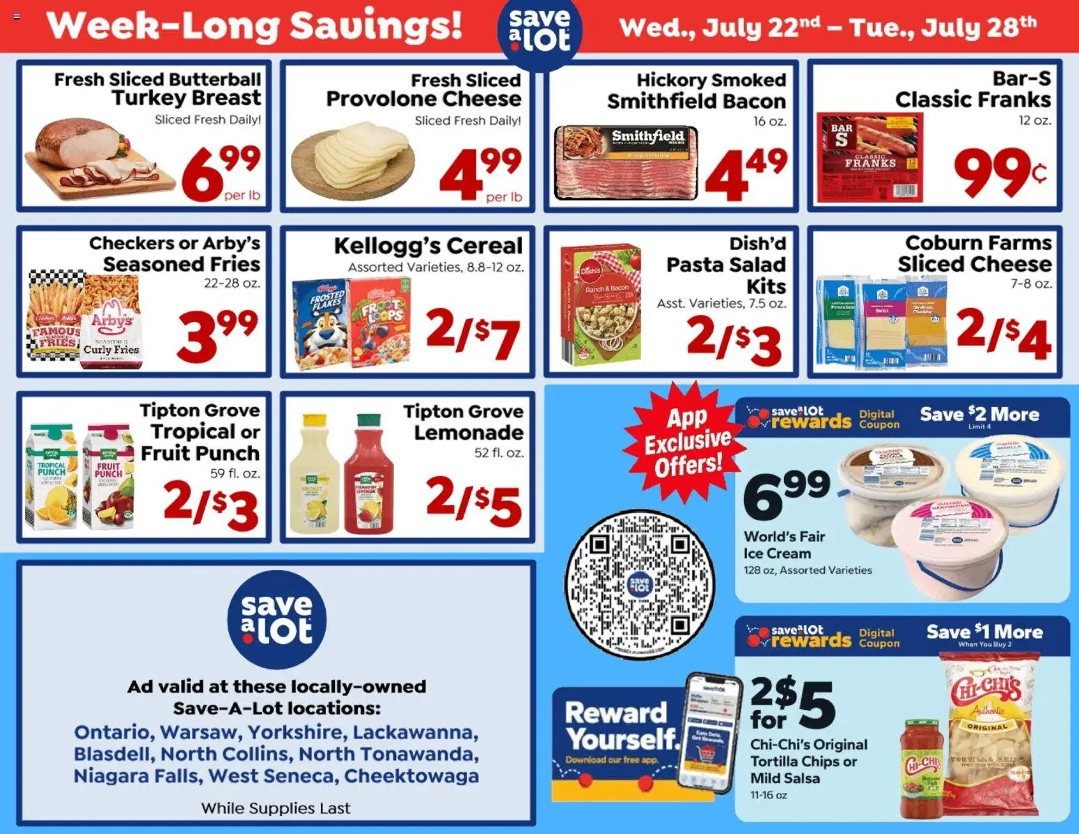 Save a Lot Ad - valid from 07/22/2026 | Page: 1 | Products: Pasta, Chips, Flakes, Salad