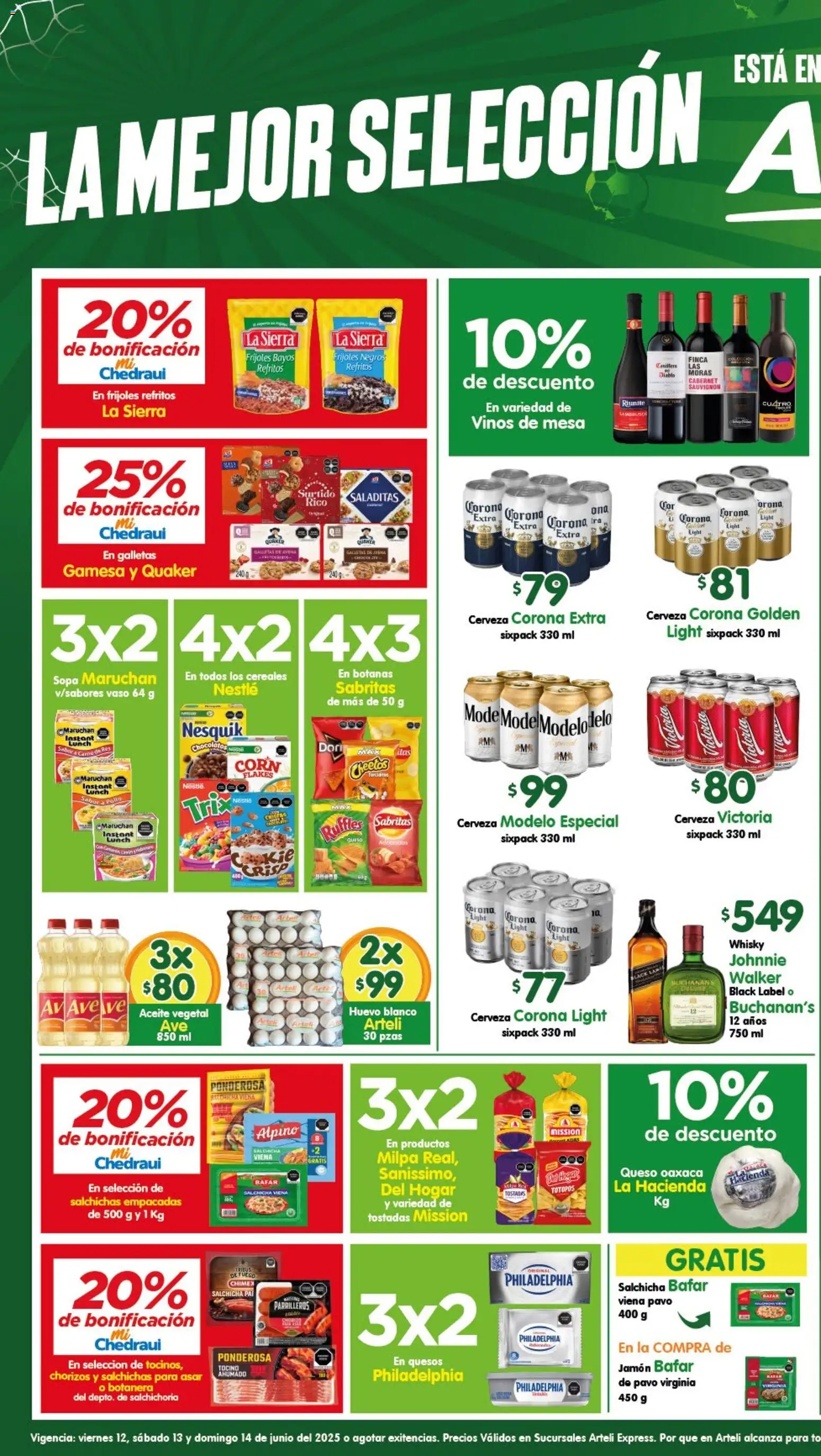 Nuevas ofertas de Arteli válidas en toda la República Mexicana desde el 12.06.2026. ¡Encuentra las mejores ofertas en Arteli folleto Express! | Página: 1 | Productos: Pollo, Salchicha, Avena, Jamón