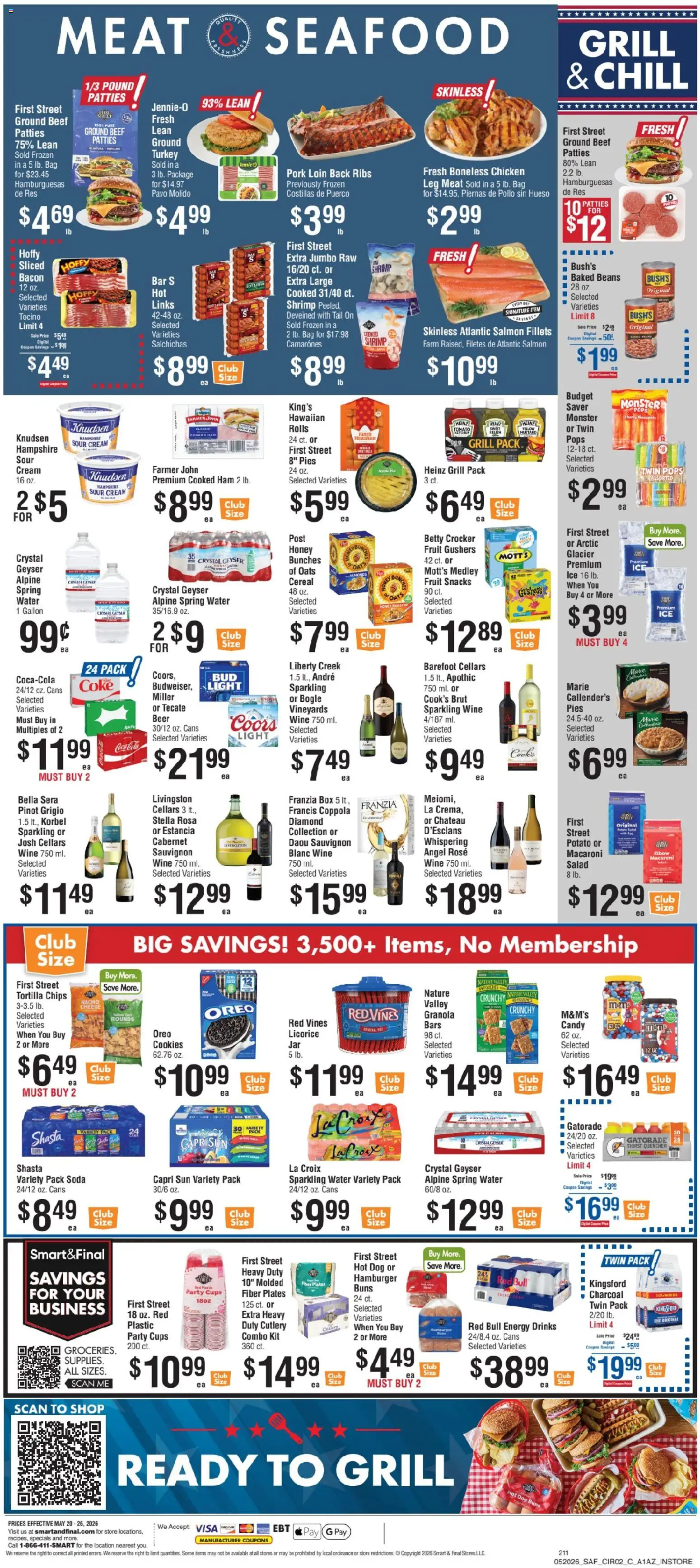Smart & Final Weekly Ad - valid from 20.05.2026 | Page: 3 | Products: Wine, Pineapple, Cookies, Salad
