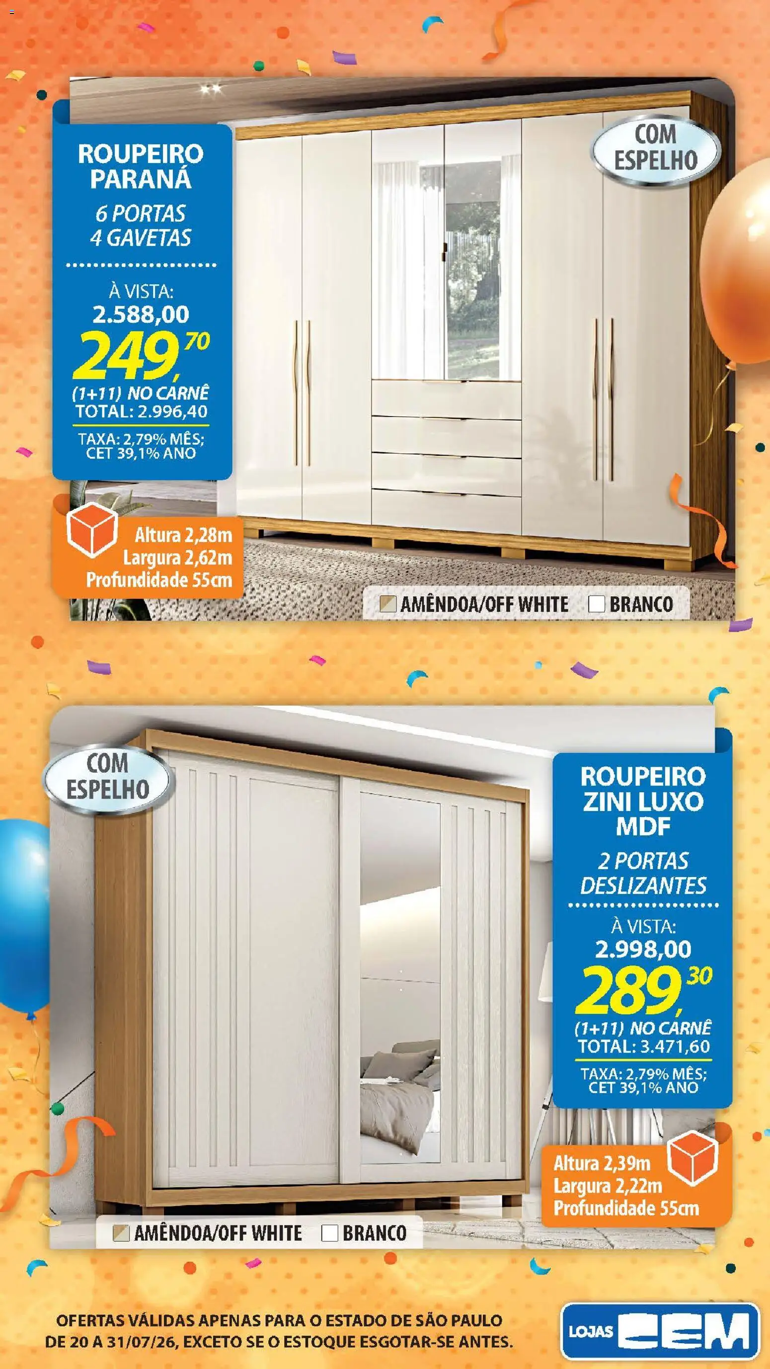Lojas Cem Folheto - válido de 20/07/2026 | Página: 98 | Produtos: Espelho, Carne