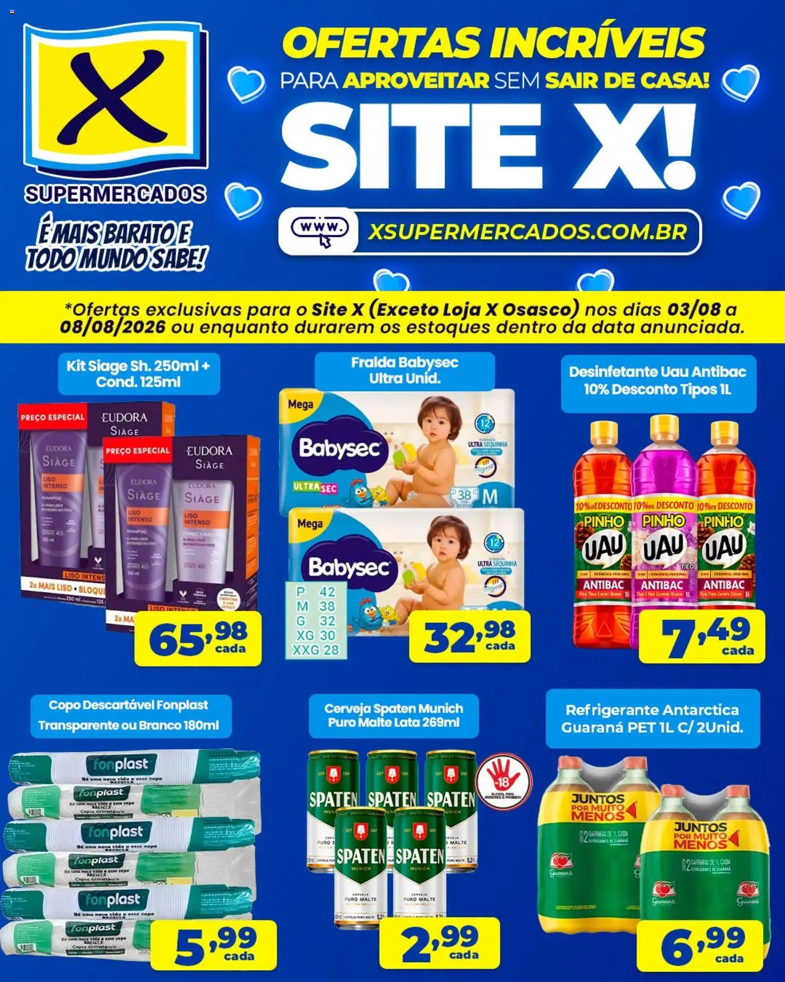 X Supermercados Folheto - válido de 03/08/2026 | Página: 2 | Produtos: Guaraná, Cerveja, Refrigerante, Desinfetante